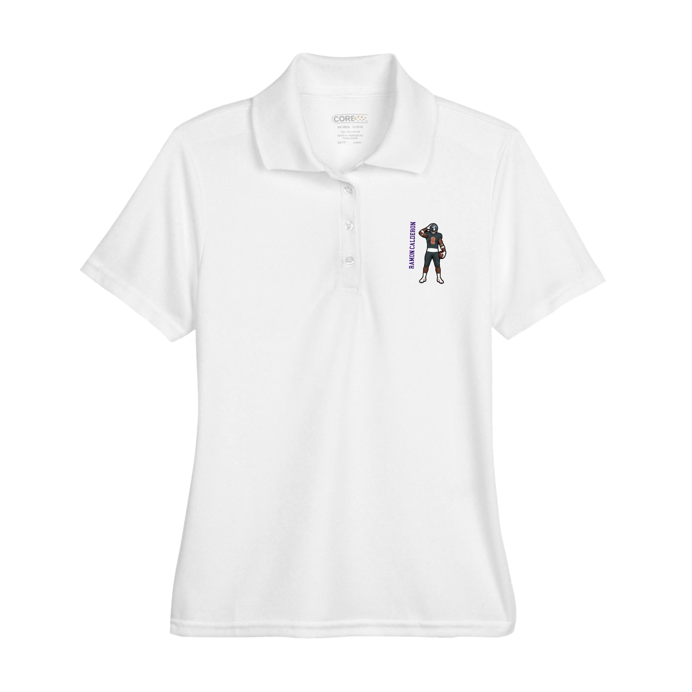 Womens Performance Polo — Name Vertical in White