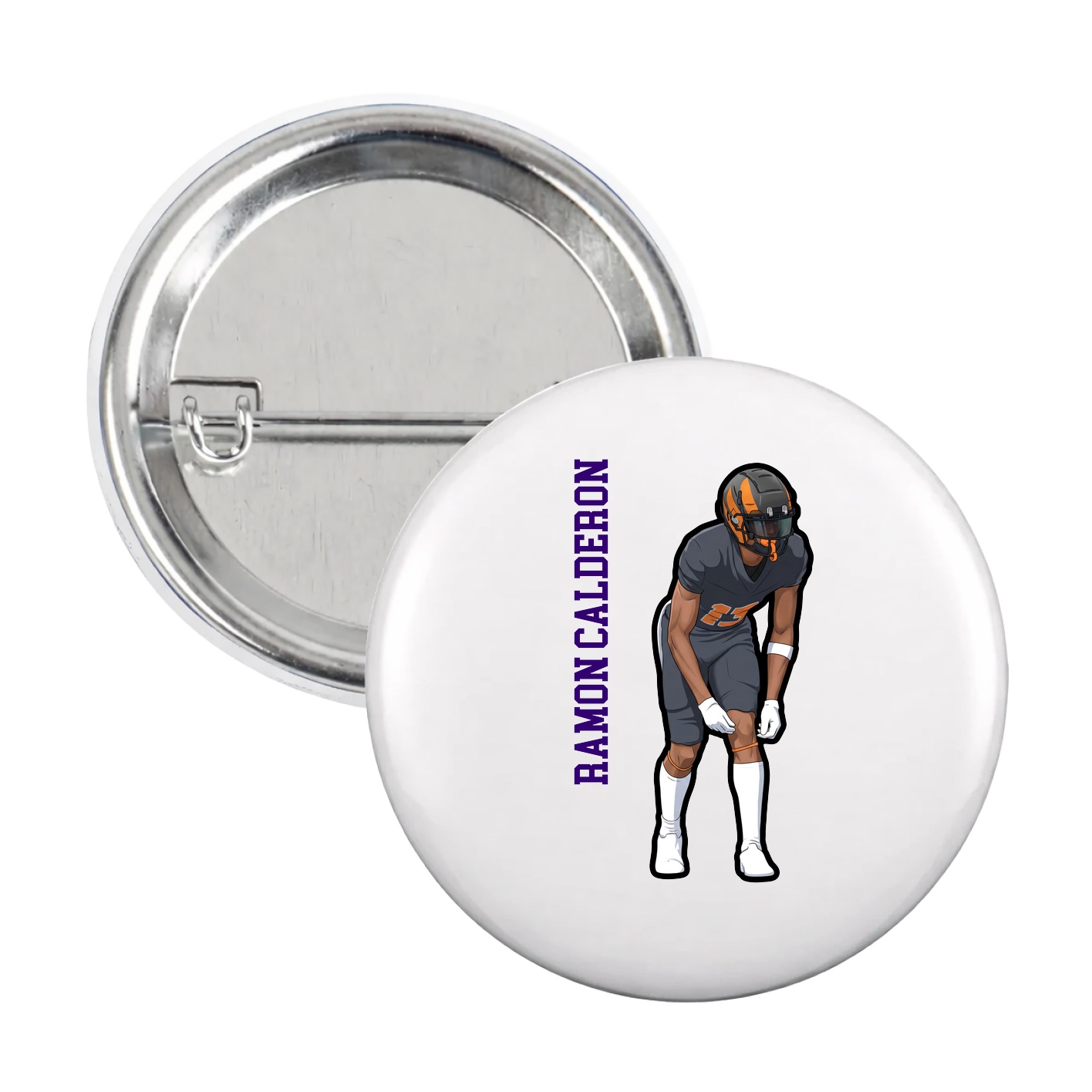 Game Day Button — Name Vertical in White