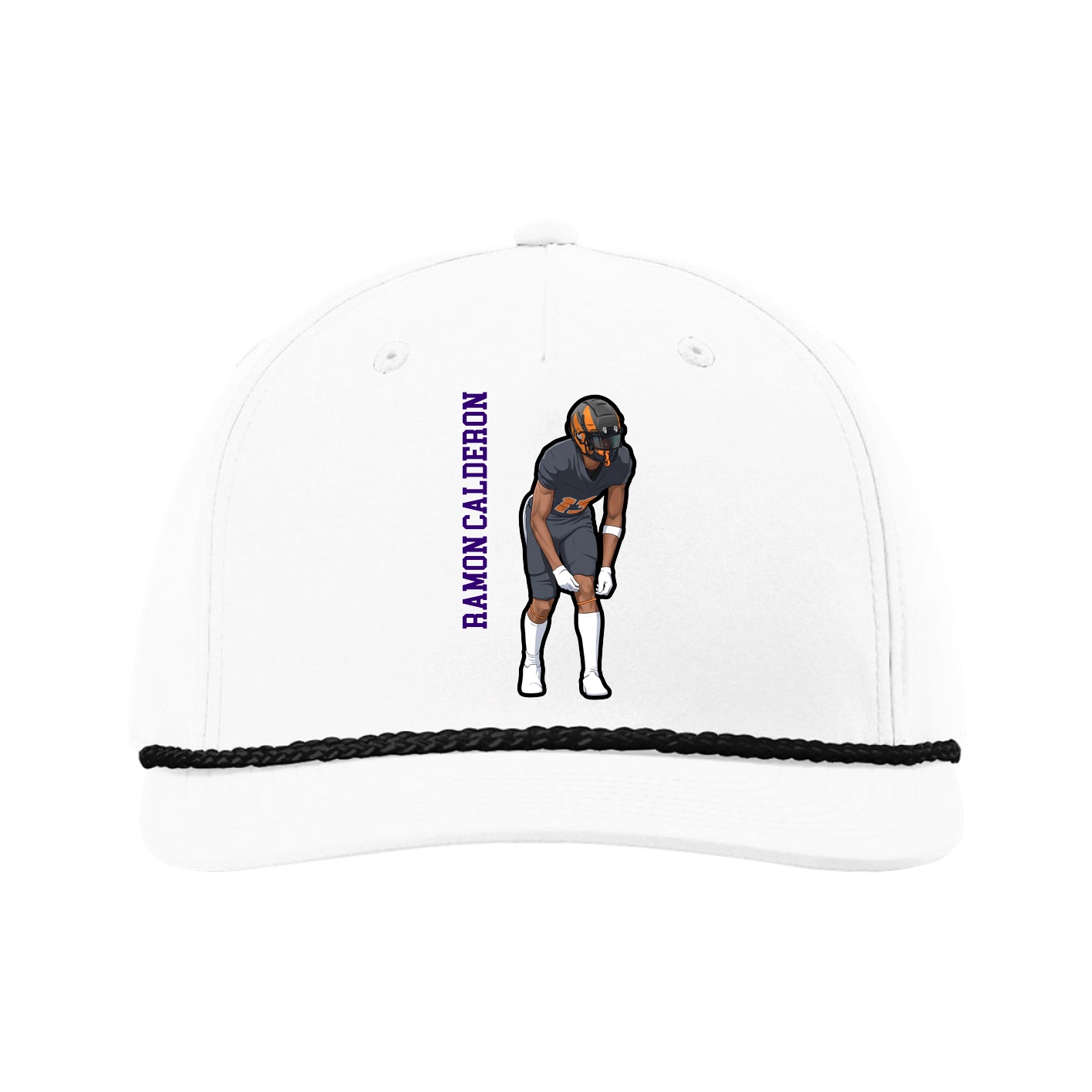 Five-Panel Classic Rope Cap — Name Vertical in White