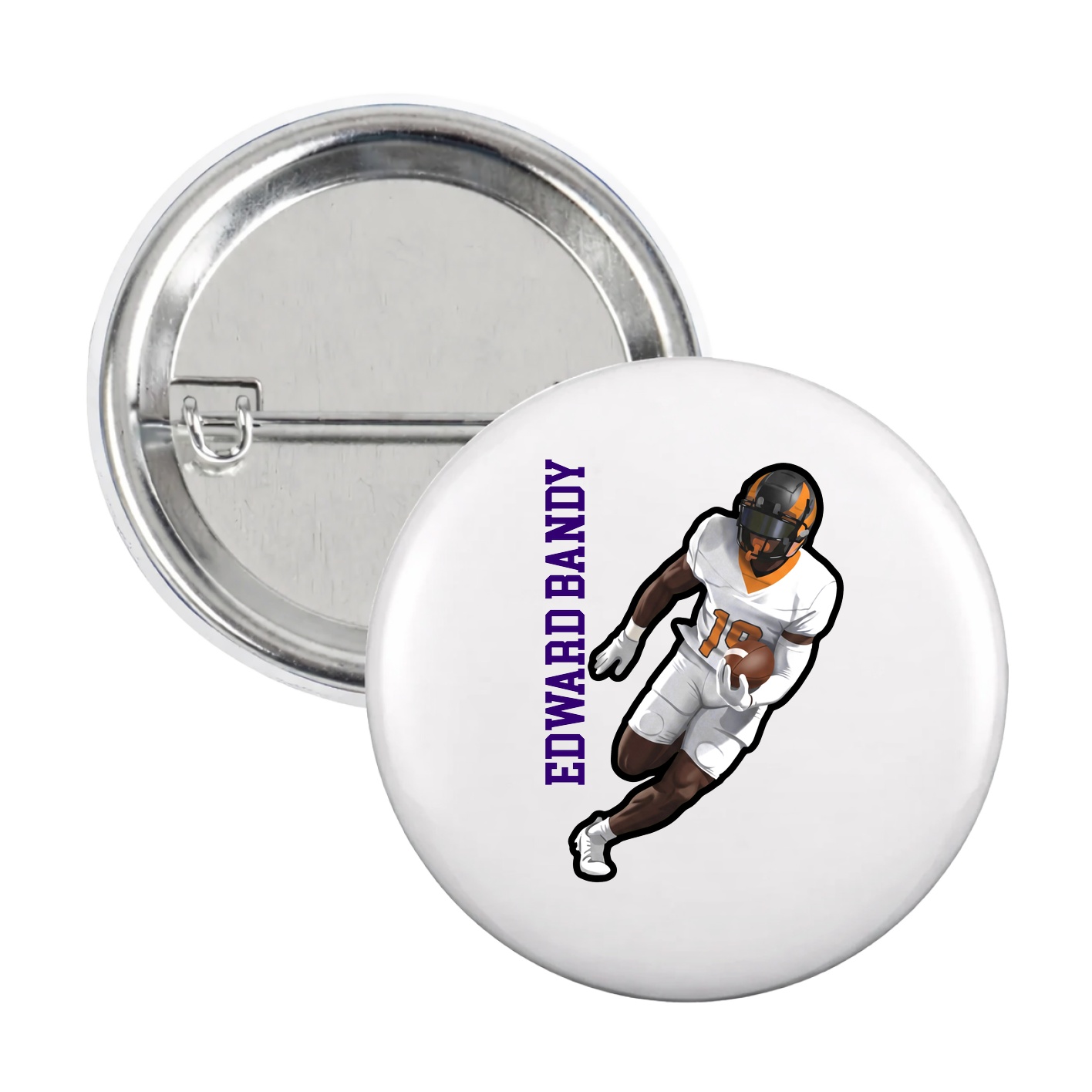 Game Day Button — Name Vertical in White