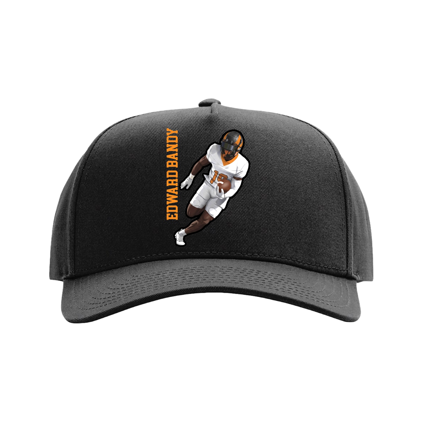 Full Fabric Five-Panel Champ Cap — Name Vertical in Black