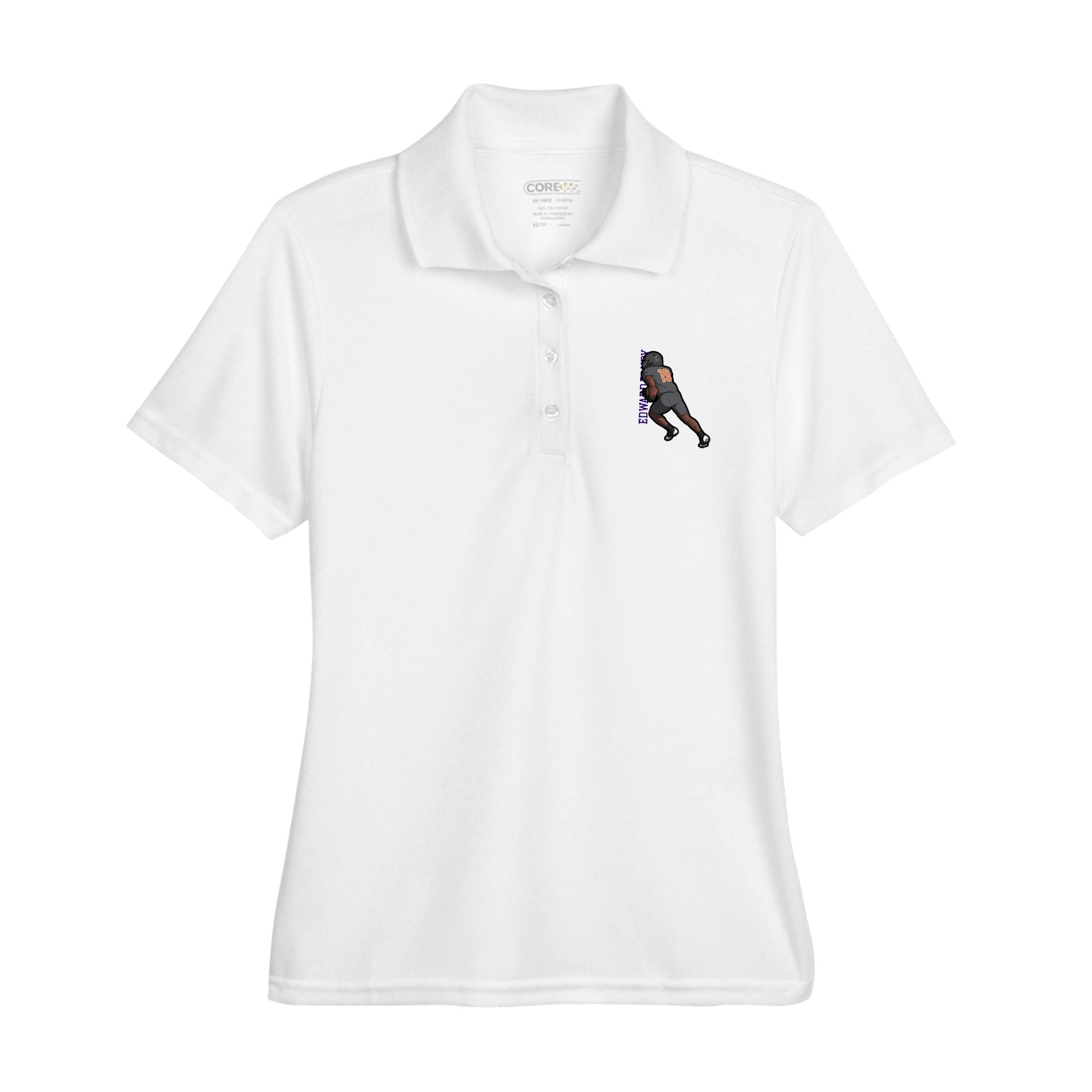 Womens Performance Polo — Name Vertical in White