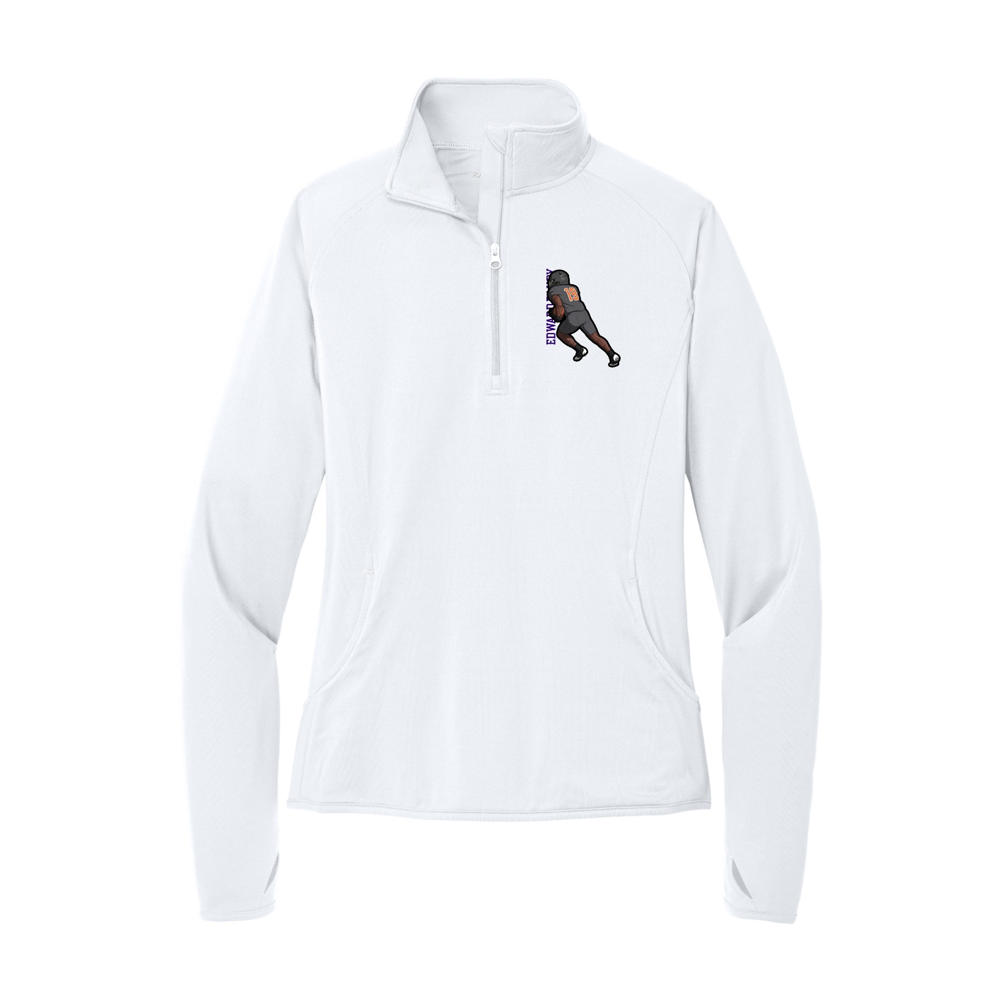 Women's Q-Zip Pullover — Name Vertical in White