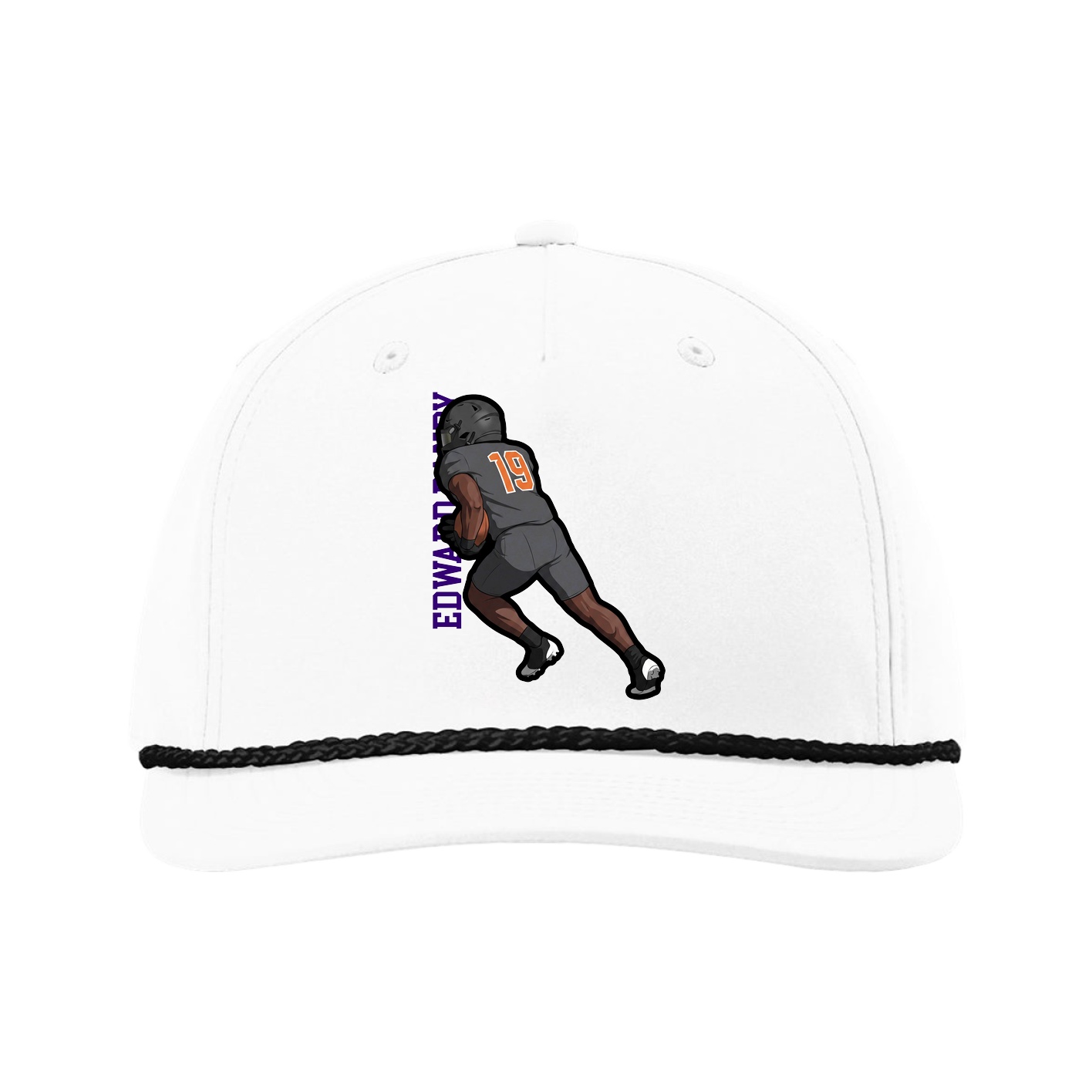Five-Panel Classic Rope Cap — Name Vertical in White