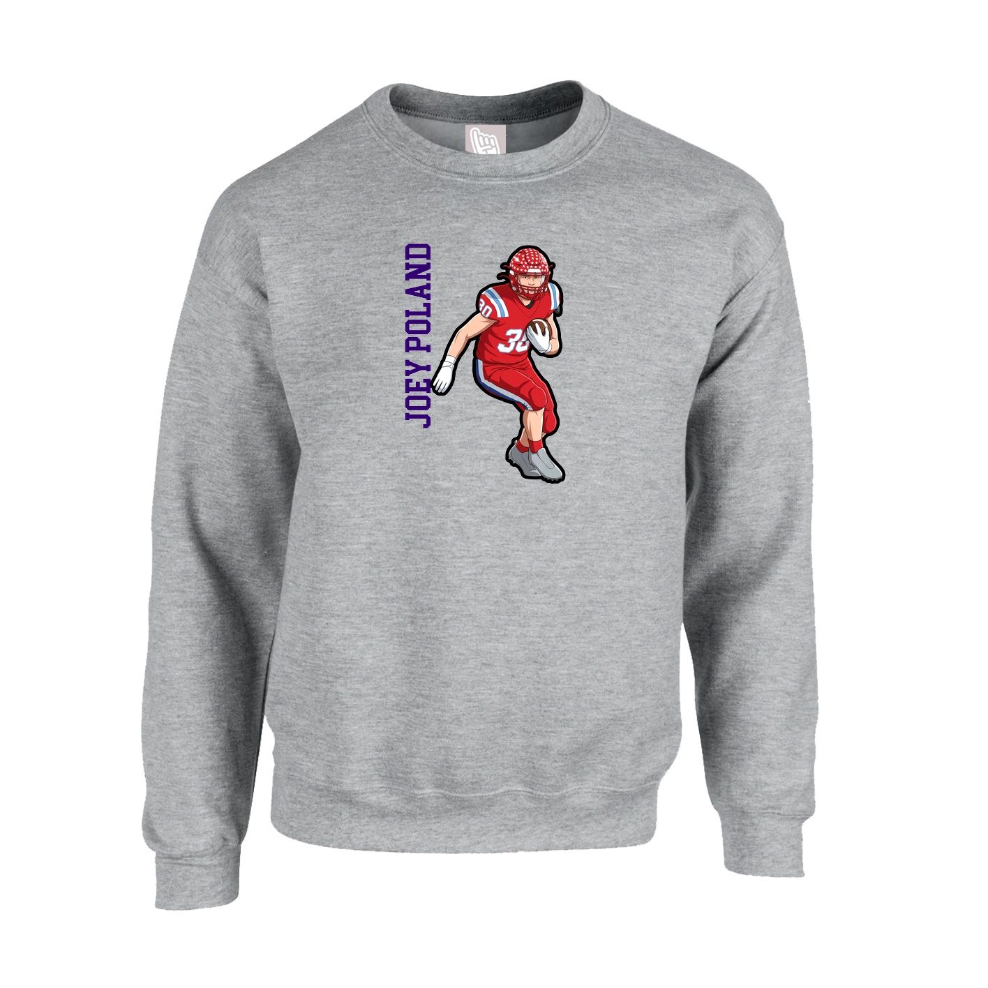 Fleece Crew — Name Vertical in Grey