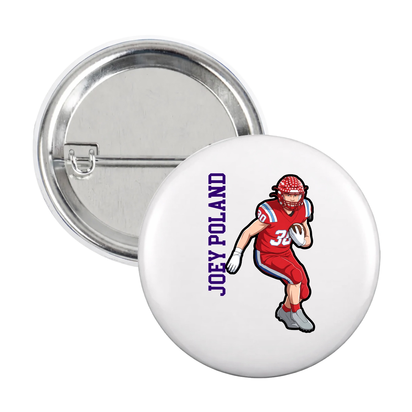 Game Day Button — Name Vertical in White