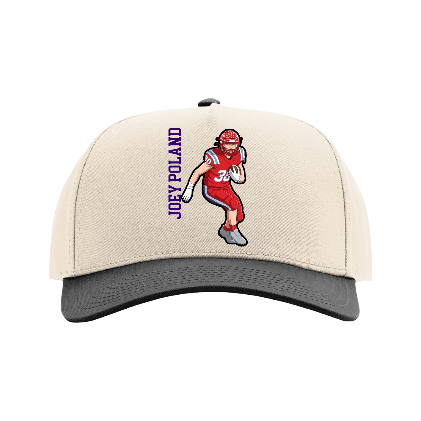 Full Fabric Five-Panel Champ Cap — Name Vertical in Cream/Black