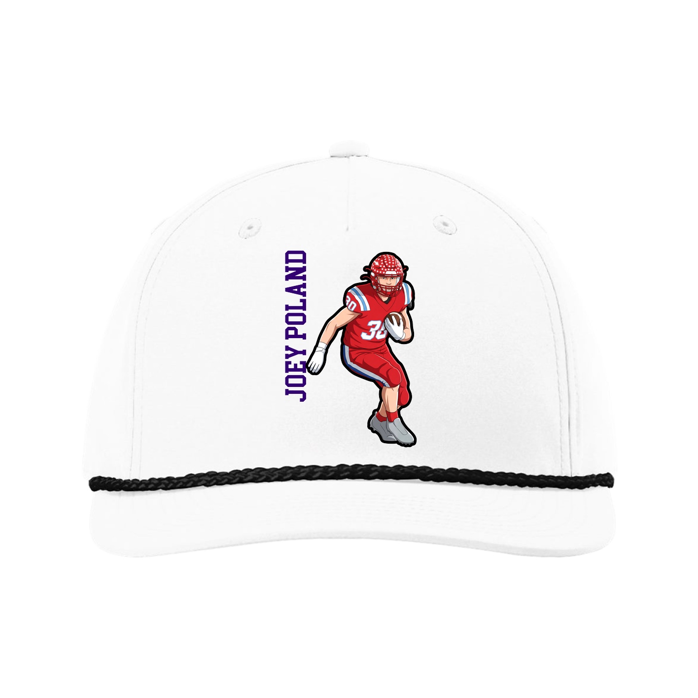 Five-Panel Classic Rope Cap — Name Vertical in White