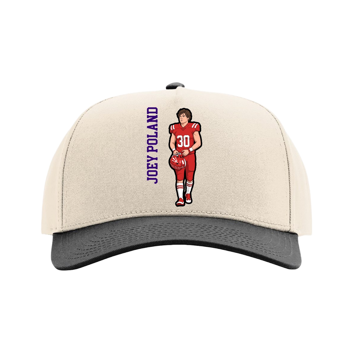 Full Fabric Five-Panel Champ Cap — Name Vertical in Cream/Black