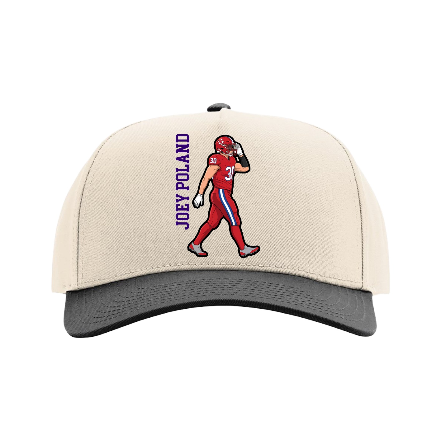 Full Fabric Five-Panel Champ Cap — Name Vertical in Cream/Black