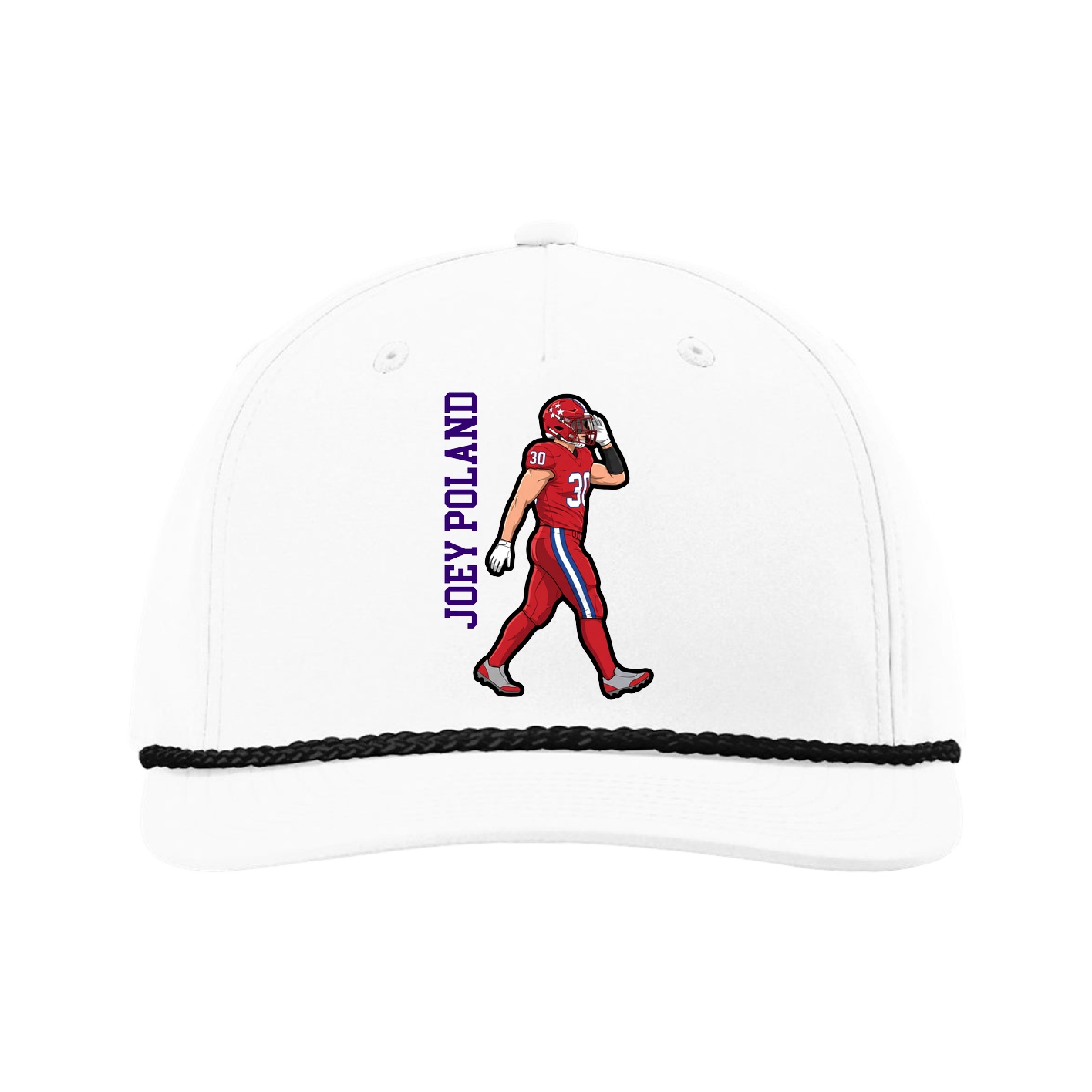 Five-Panel Classic Rope Cap — Name Vertical in White