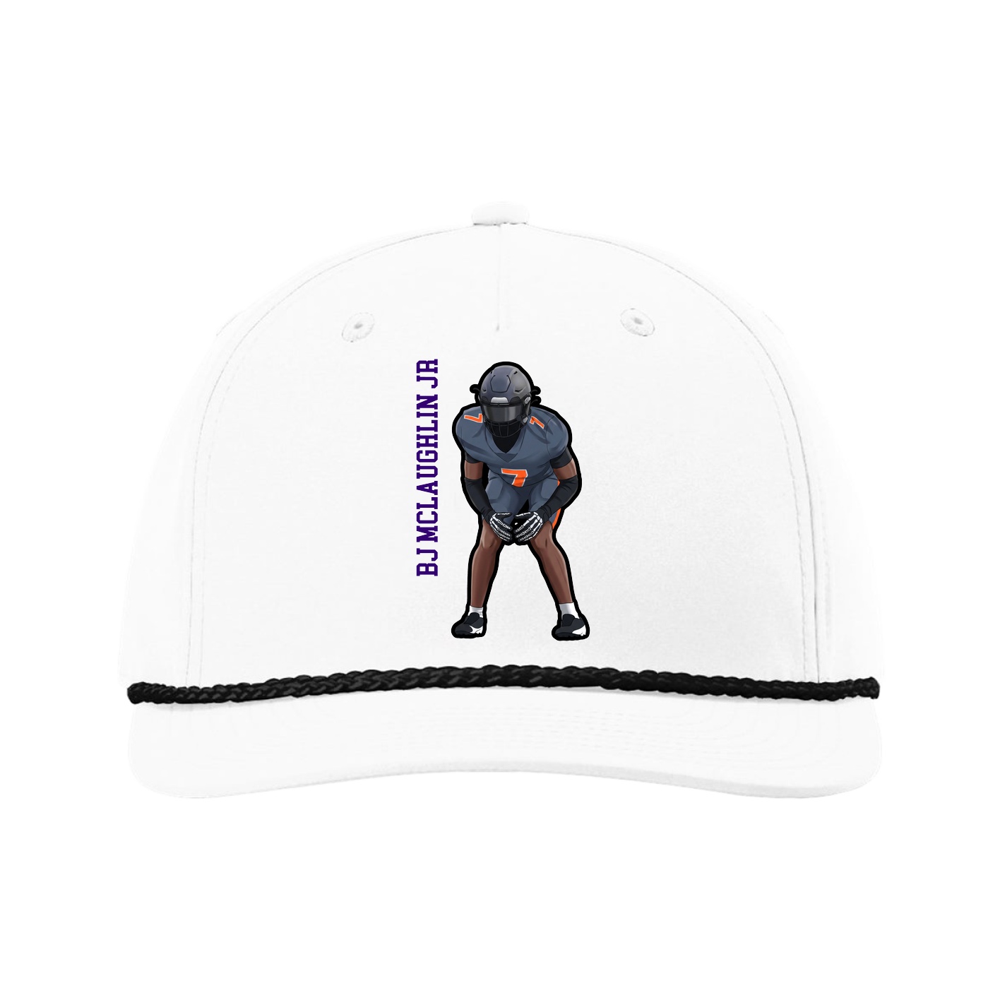 Five-Panel Classic Rope Cap — Name Vertical in White