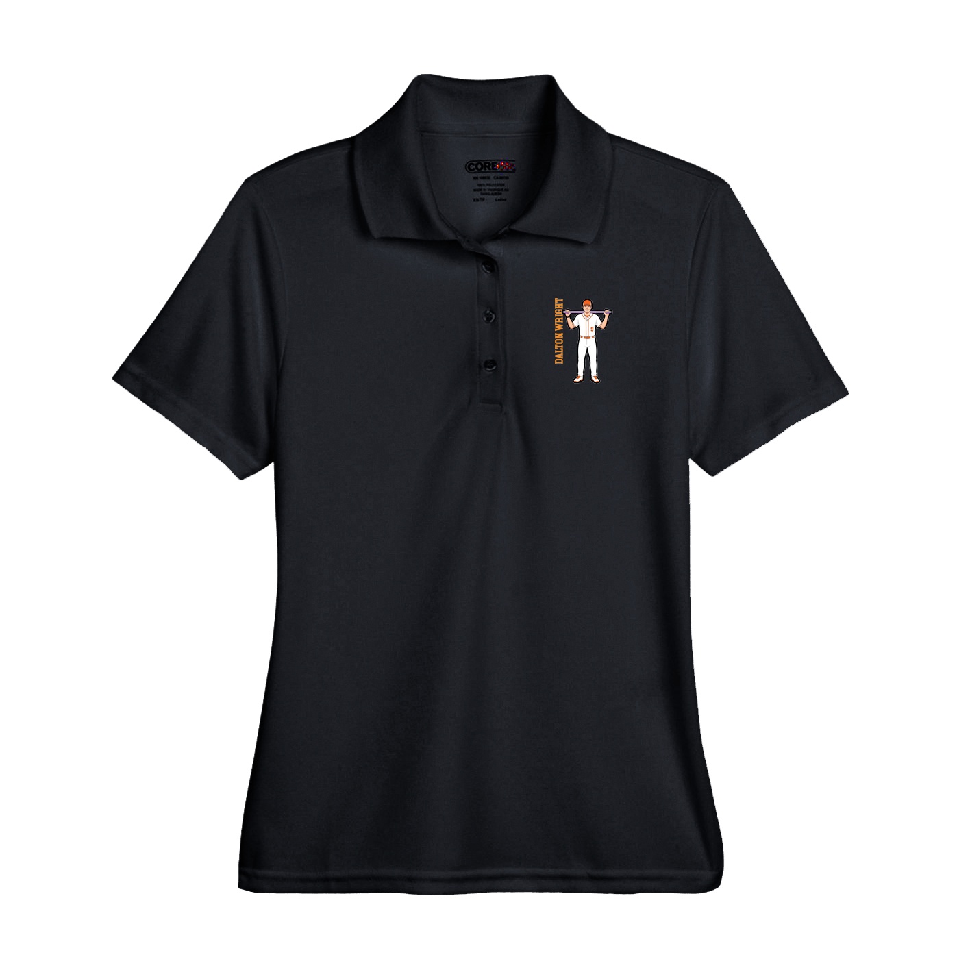 Performance Polo — Name Vertical in Black