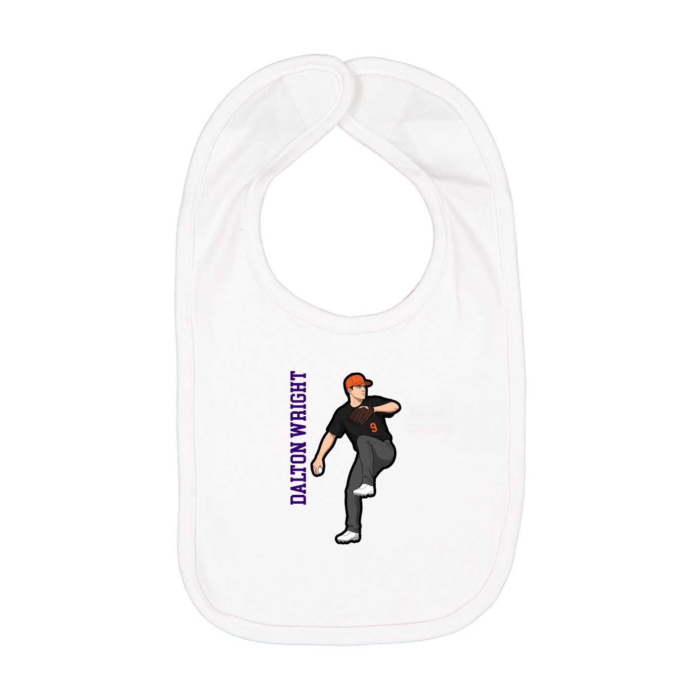 Infant Bib — Name Vertical in White