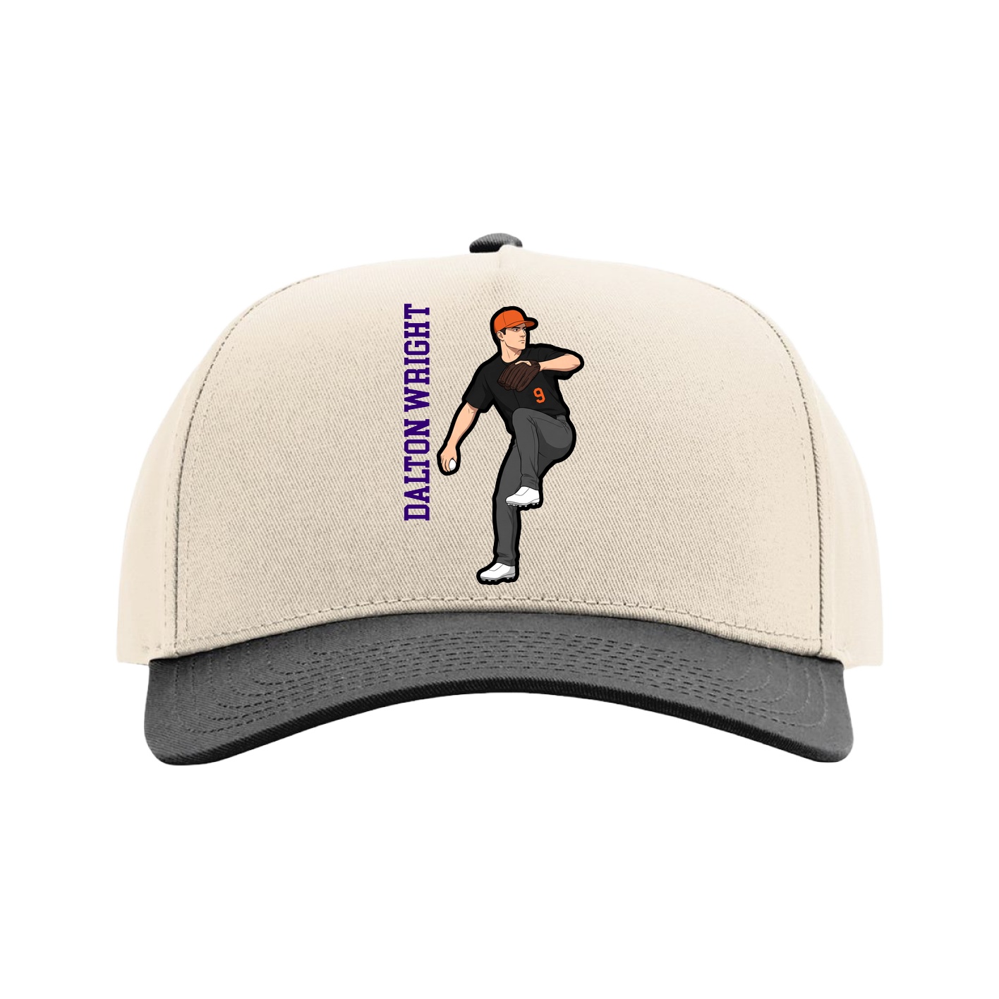 Full Fabric Five-Panel Champ Cap — Name Vertical in Cream/Black