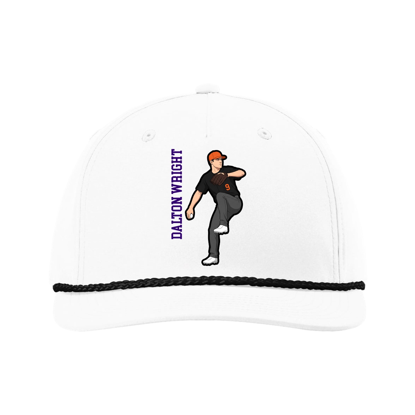 Five-Panel Classic Rope Cap — Name Vertical in White