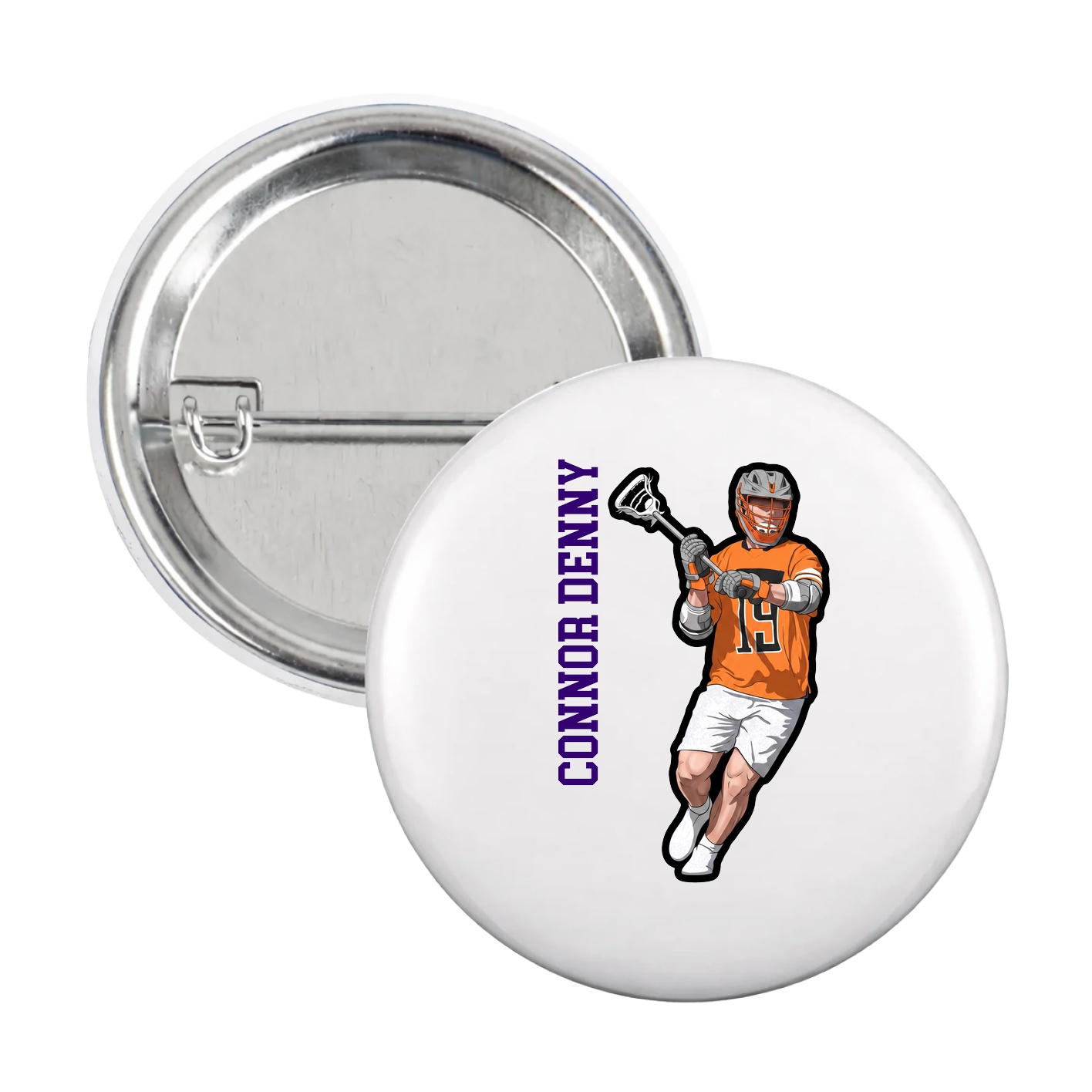 Game Day Button — Name Vertical in White