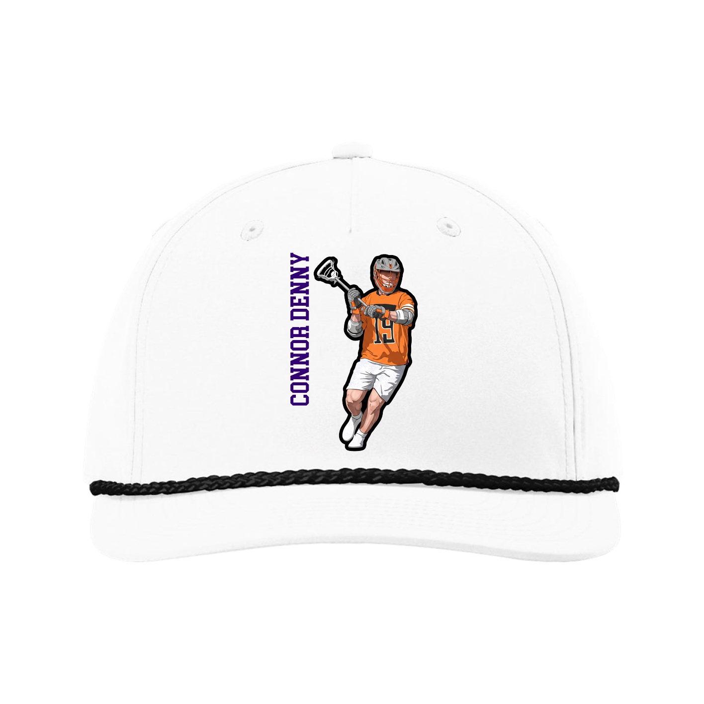 Five-Panel Classic Rope Cap — Name Vertical in White