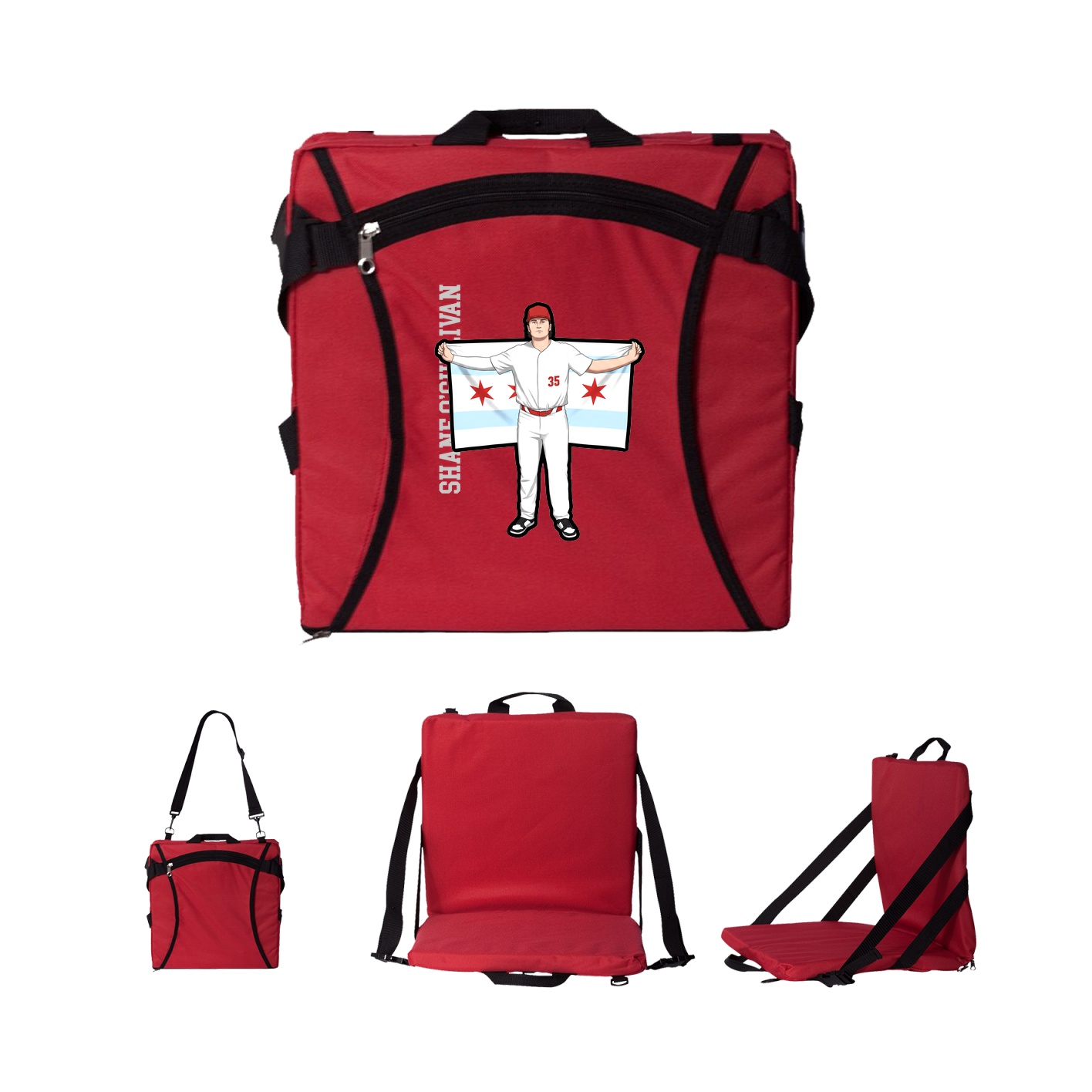 Folding Stadium Seat — Name Vertical in Red