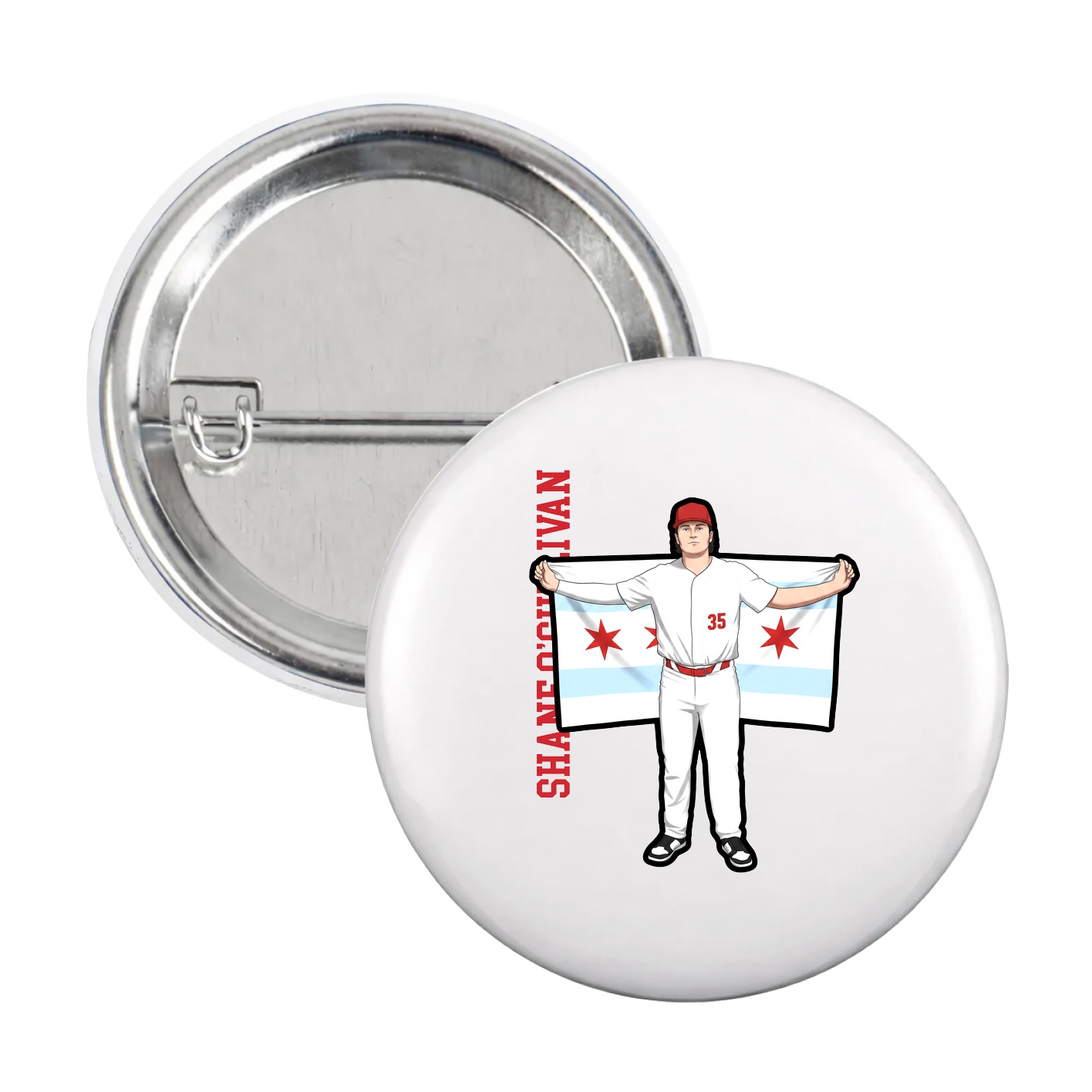 Game Day Button — Name Vertical in White