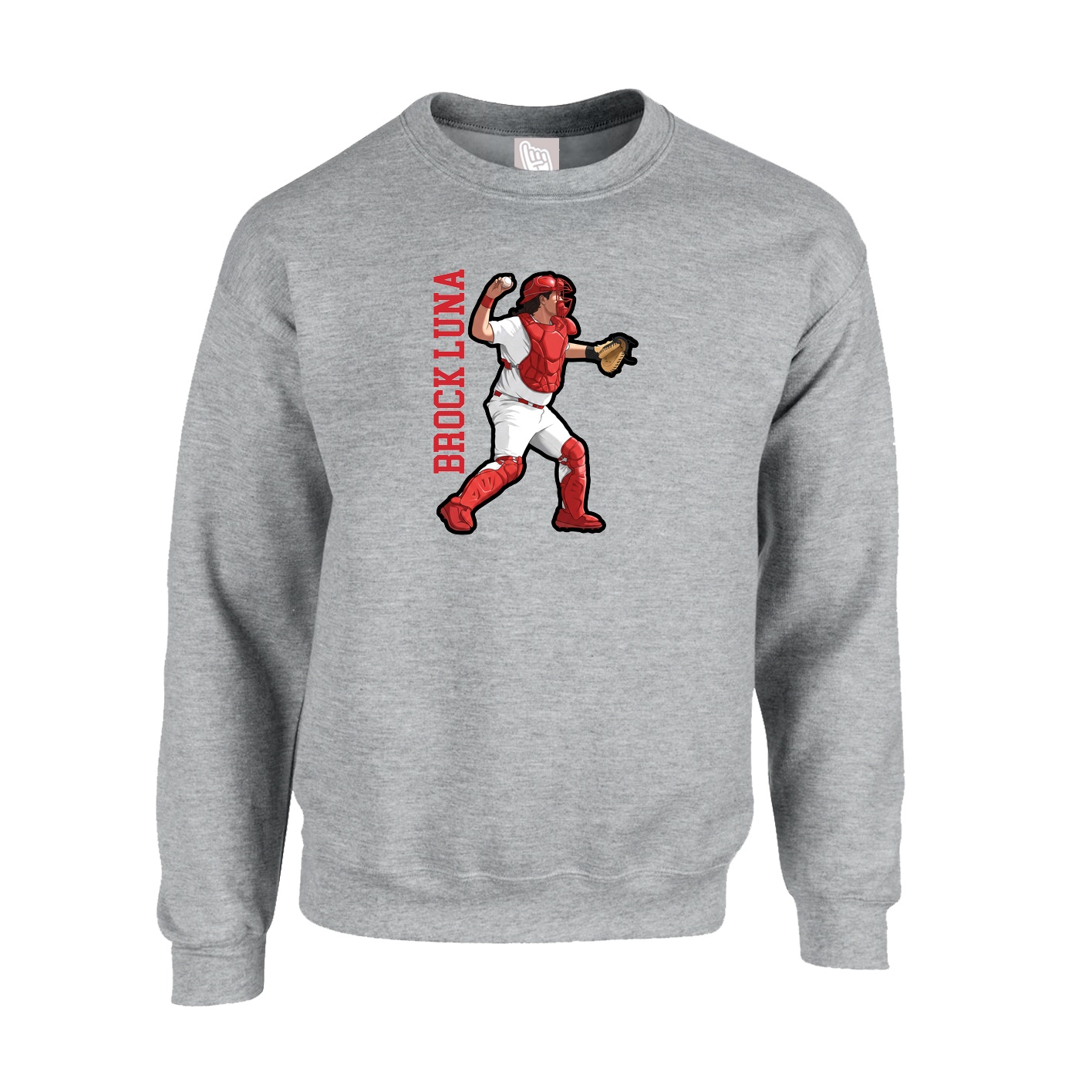 Fleece Crew — Name Vertical in Grey