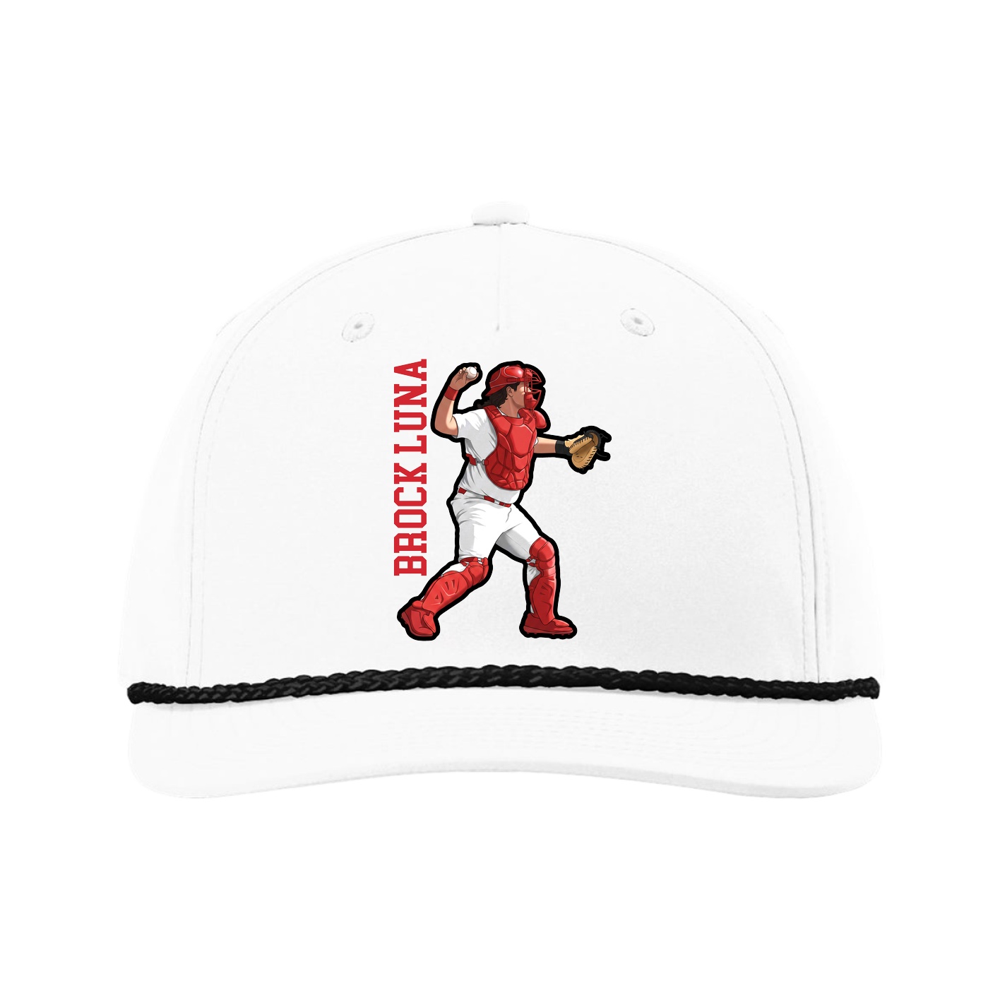 Five-Panel Classic Rope Cap — Name Vertical in White