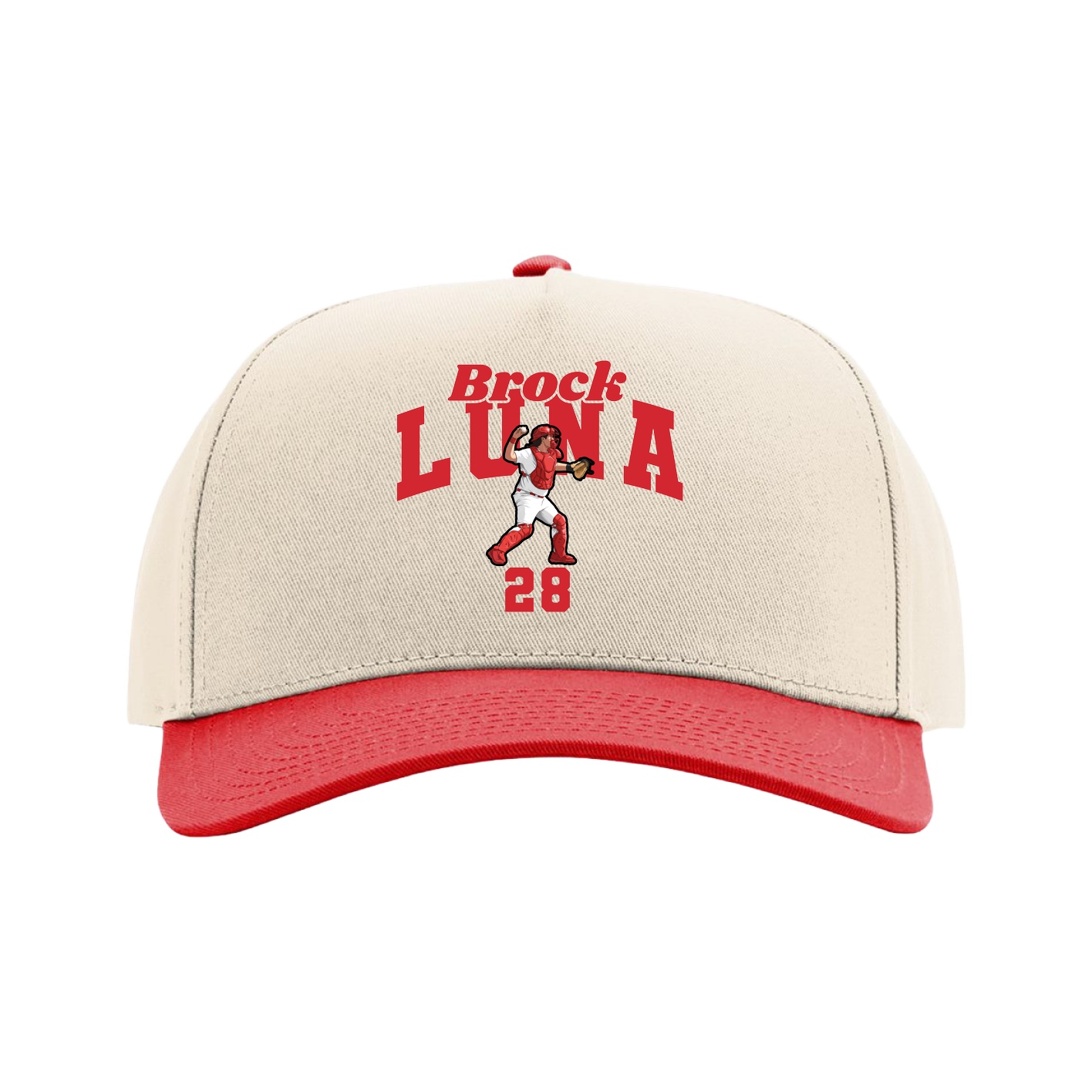 Full Fabric Five-Panel Champ Cap — Signature Arch in Cream/Red