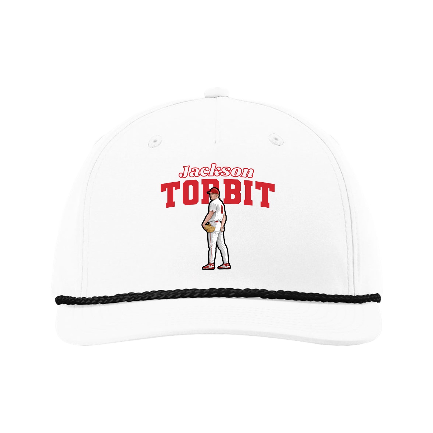 Five-Panel Classic Rope Cap — Name Arch in White