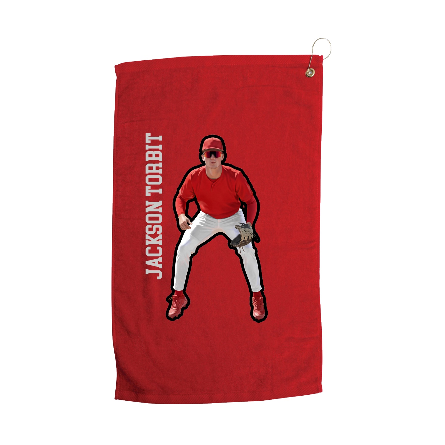 Golf Towel — Name Vertical in Red