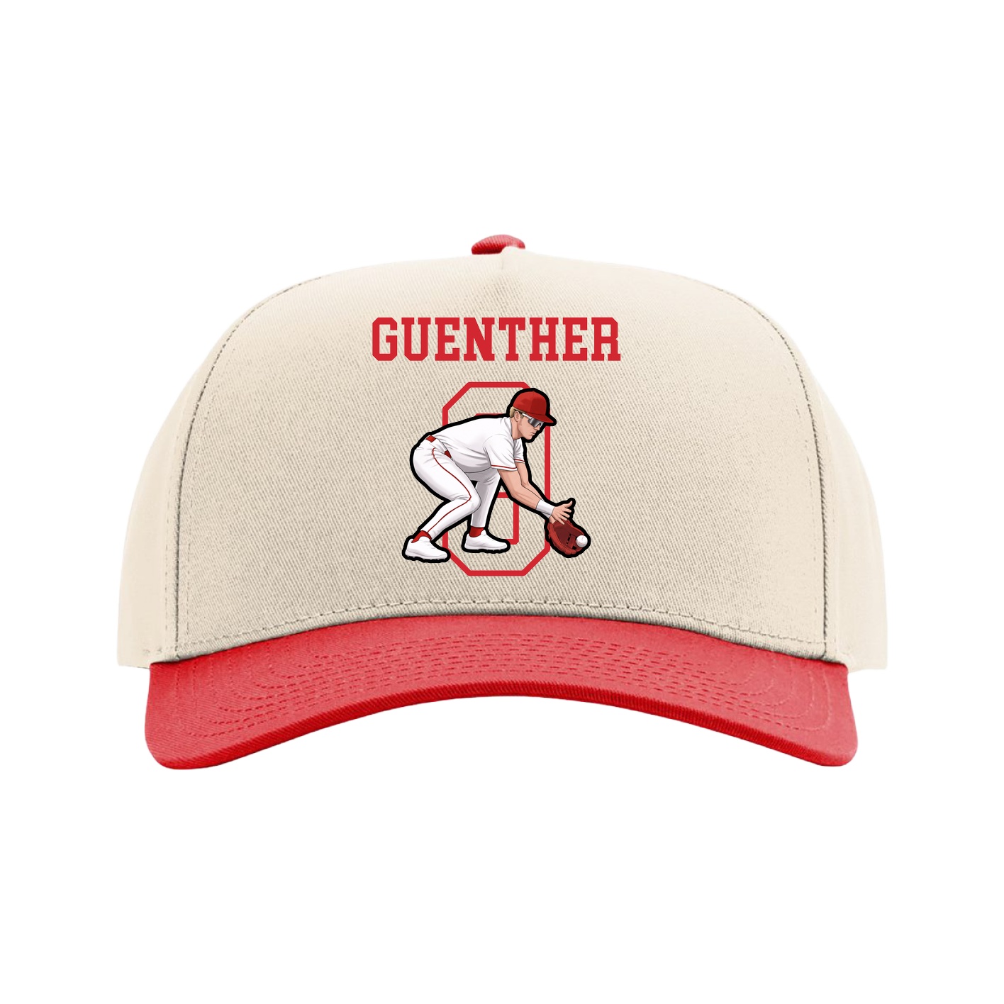Full Fabric Five-Panel Champ Cap — Shirsey in Cream/Red