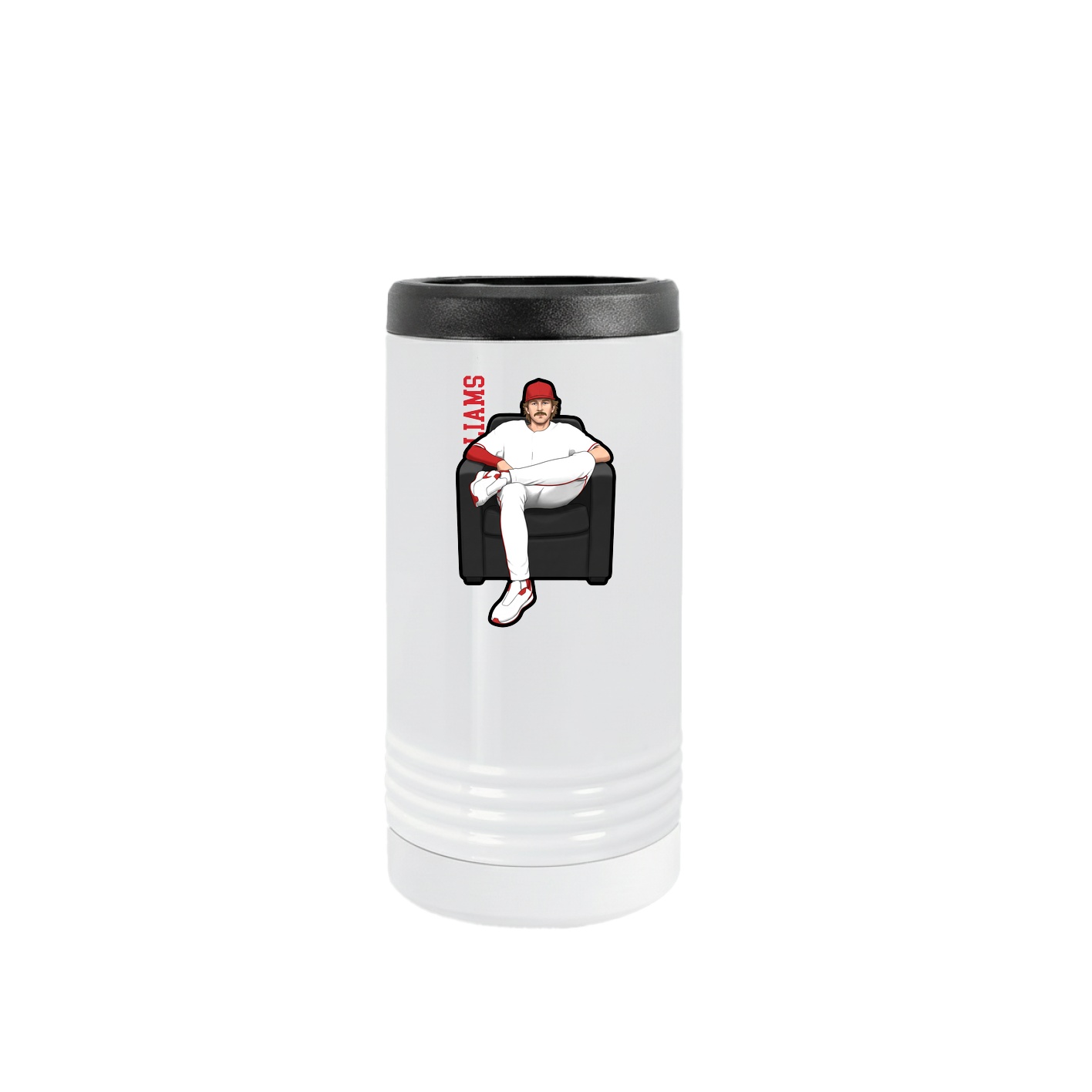 Slim Beverage Holder — Name Vertical in White