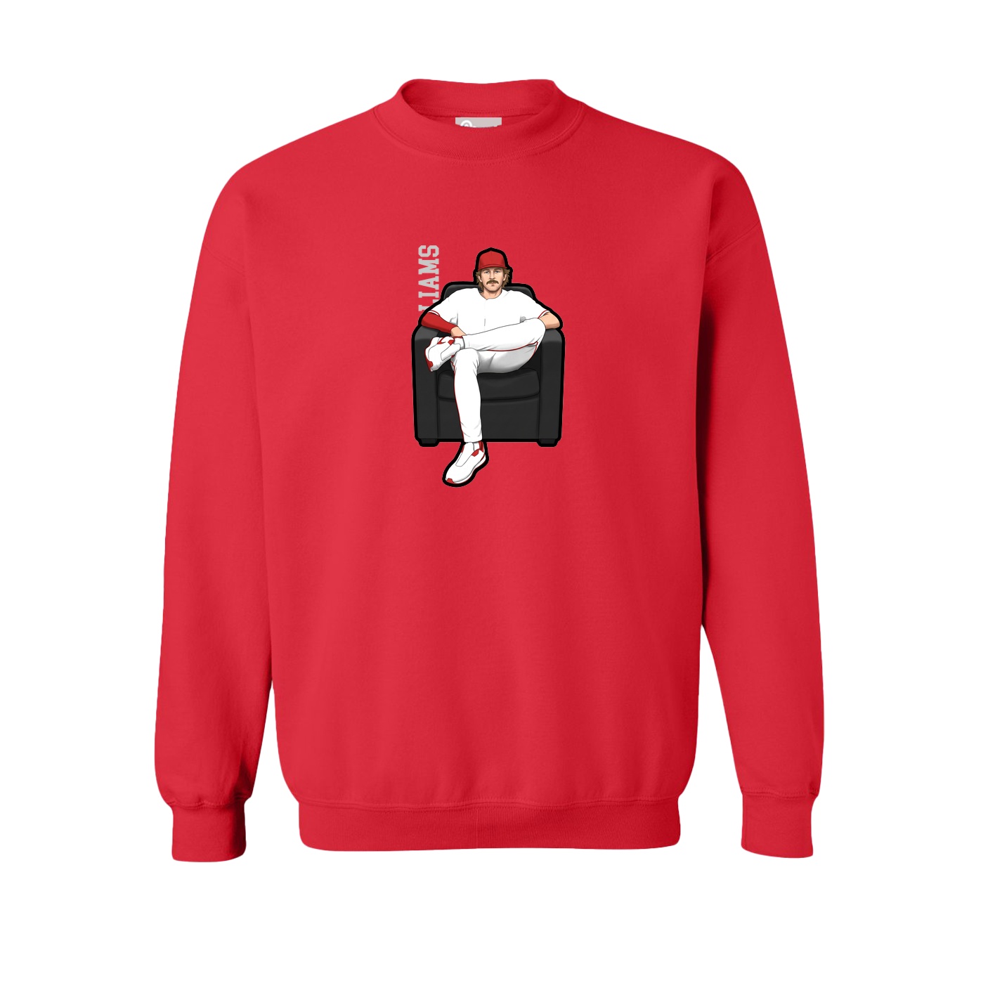 Fleece Crew — Name Vertical in Red