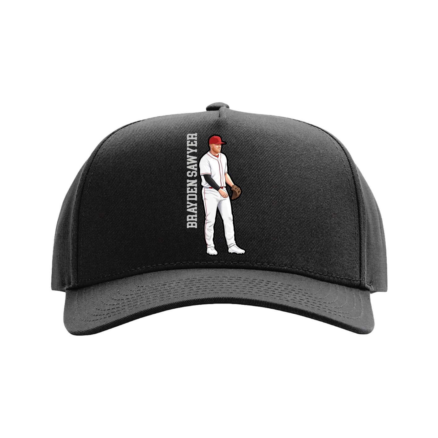 Full Fabric Five-Panel Champ Cap — Name Vertical in Black