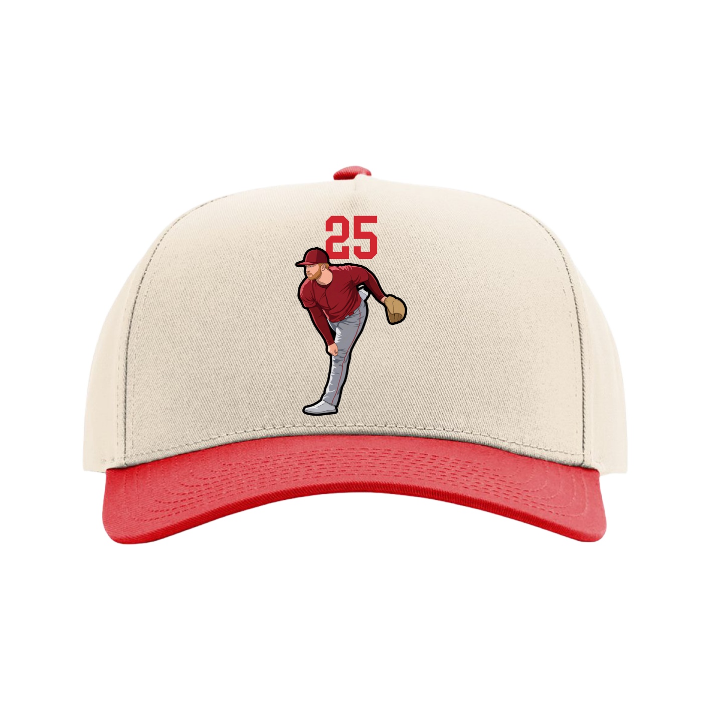 Full Fabric Five-Panel Champ Cap — Number Top in Cream/Red