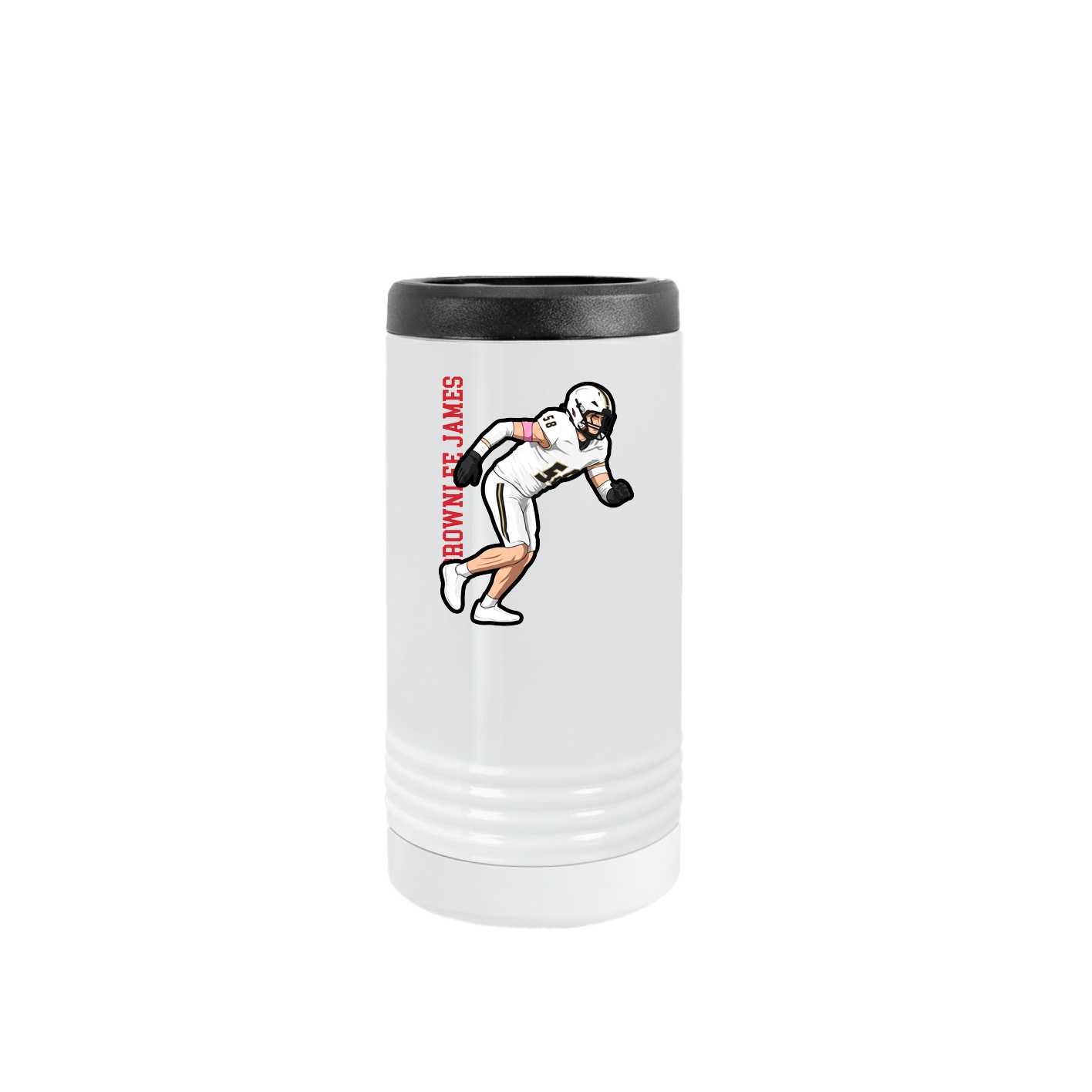 Slim Beverage Holder — Name Vertical in White