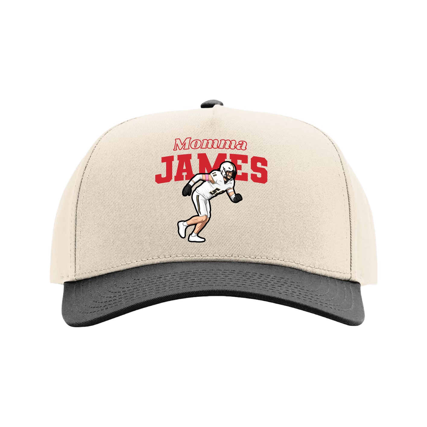Full Fabric Five-Panel Champ Cap — Mothers Day Block in Cream/Black