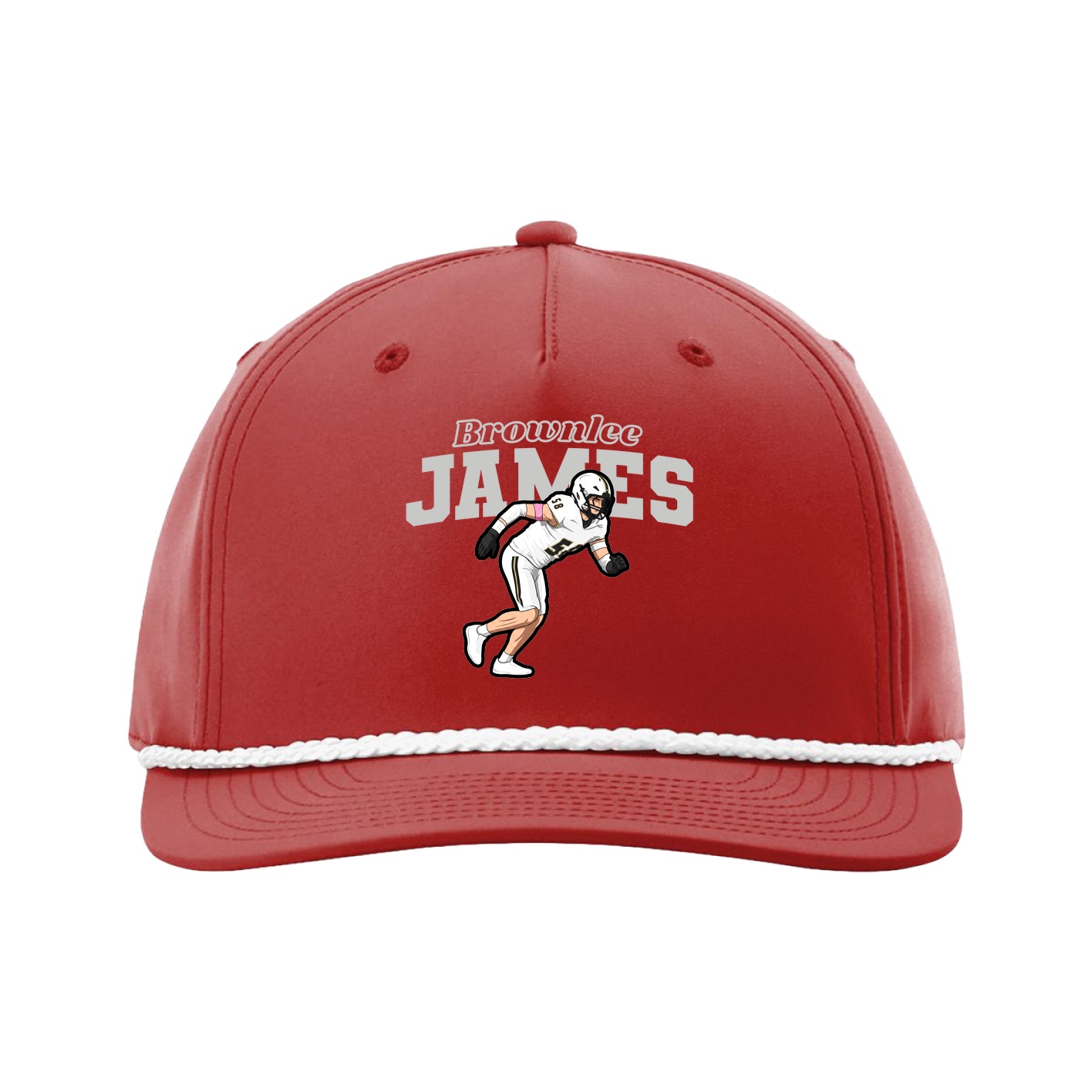 Five-Panel Classic Rope Cap — Name Arch in Red