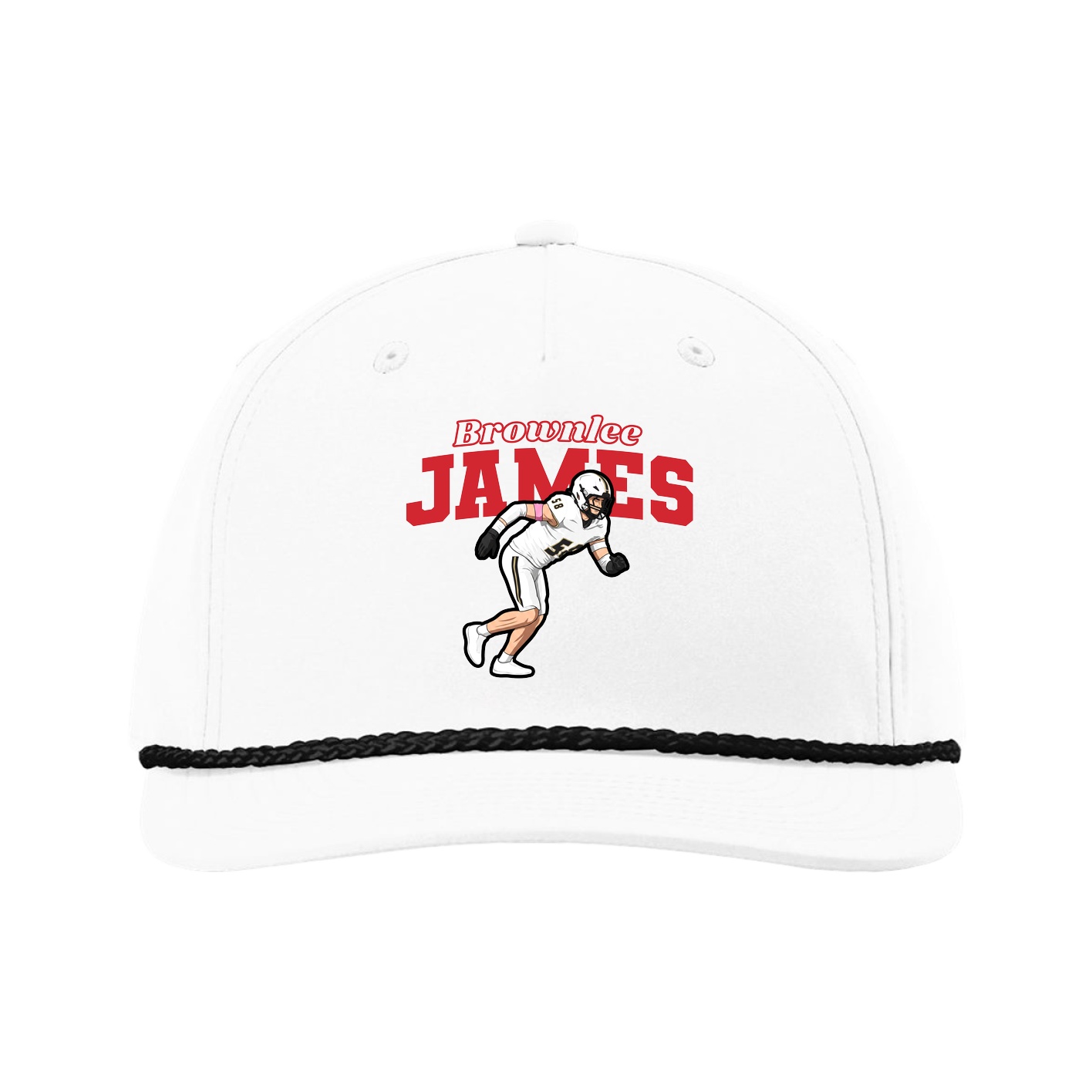 Five-Panel Classic Rope Cap — Name Arch in White