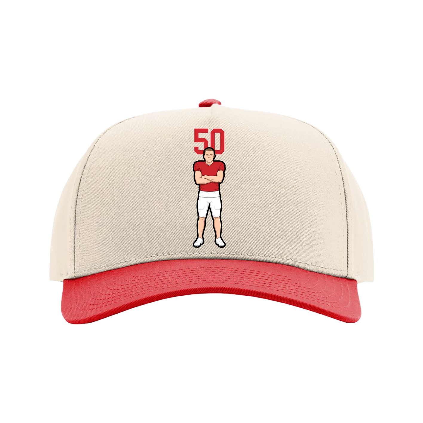 Full Fabric Five-Panel Champ Cap — Number Top in Cream/Red