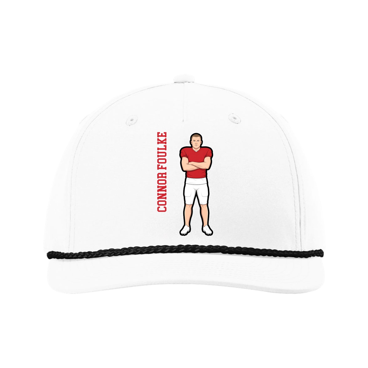 Five-Panel Classic Rope Cap — Name Vertical in White