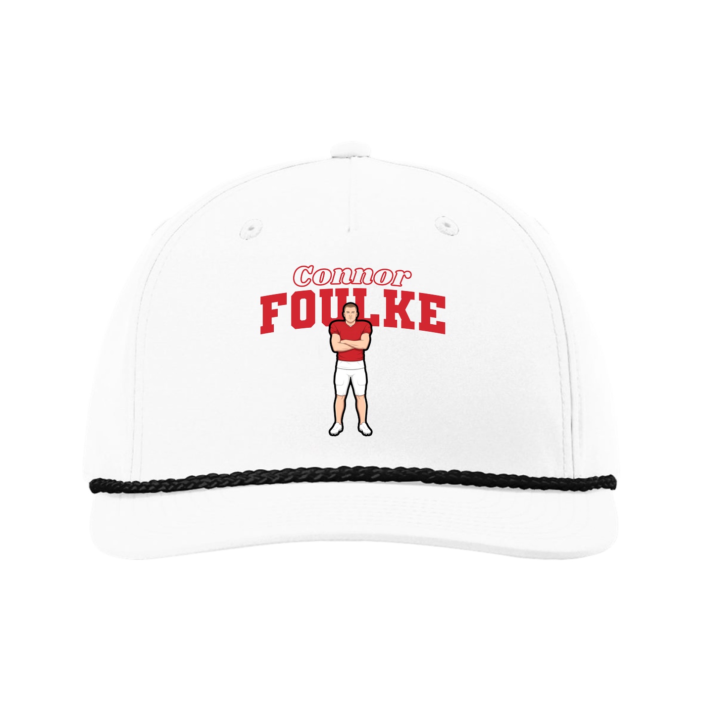 Five-Panel Classic Rope Cap — Name Arch in White