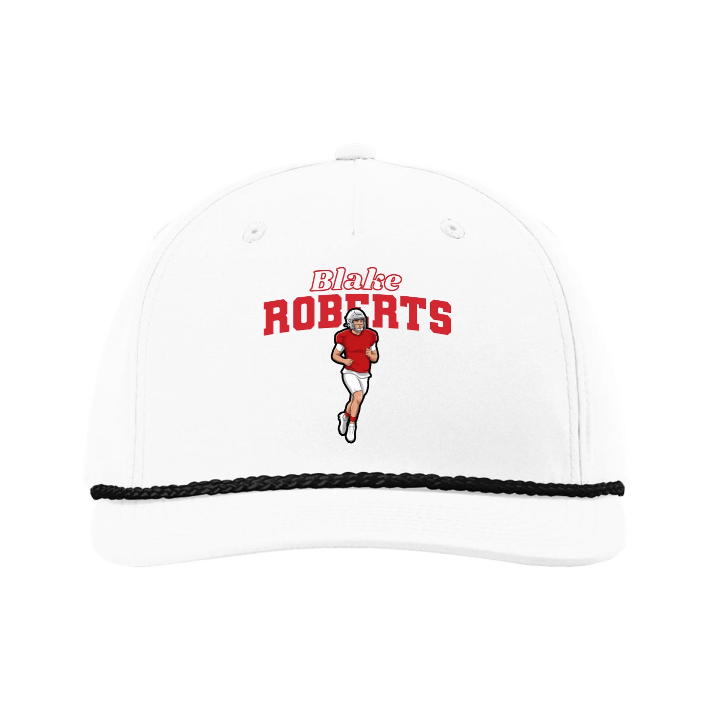 Five-Panel Classic Rope Cap — Name Arch in White