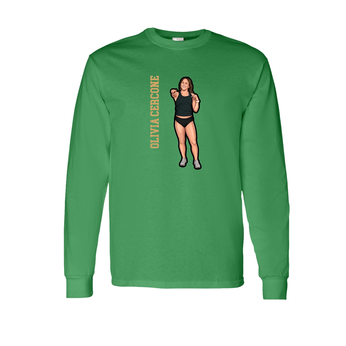 Long Sleeve Tee — Name Vertical in Green