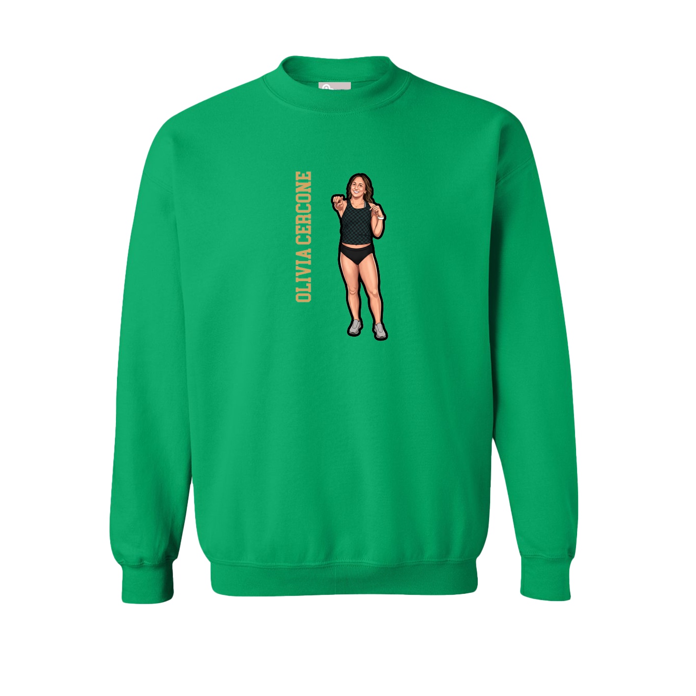 Fleece Crew — Name Vertical in Green