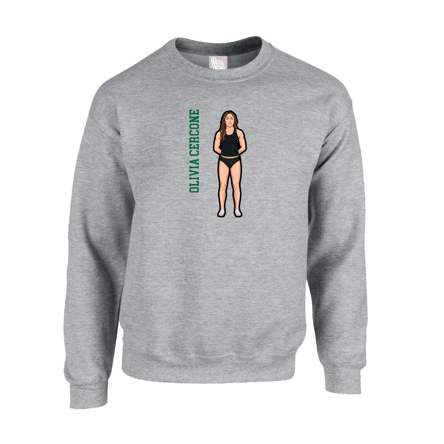 Fleece Crew — Name Vertical in Grey