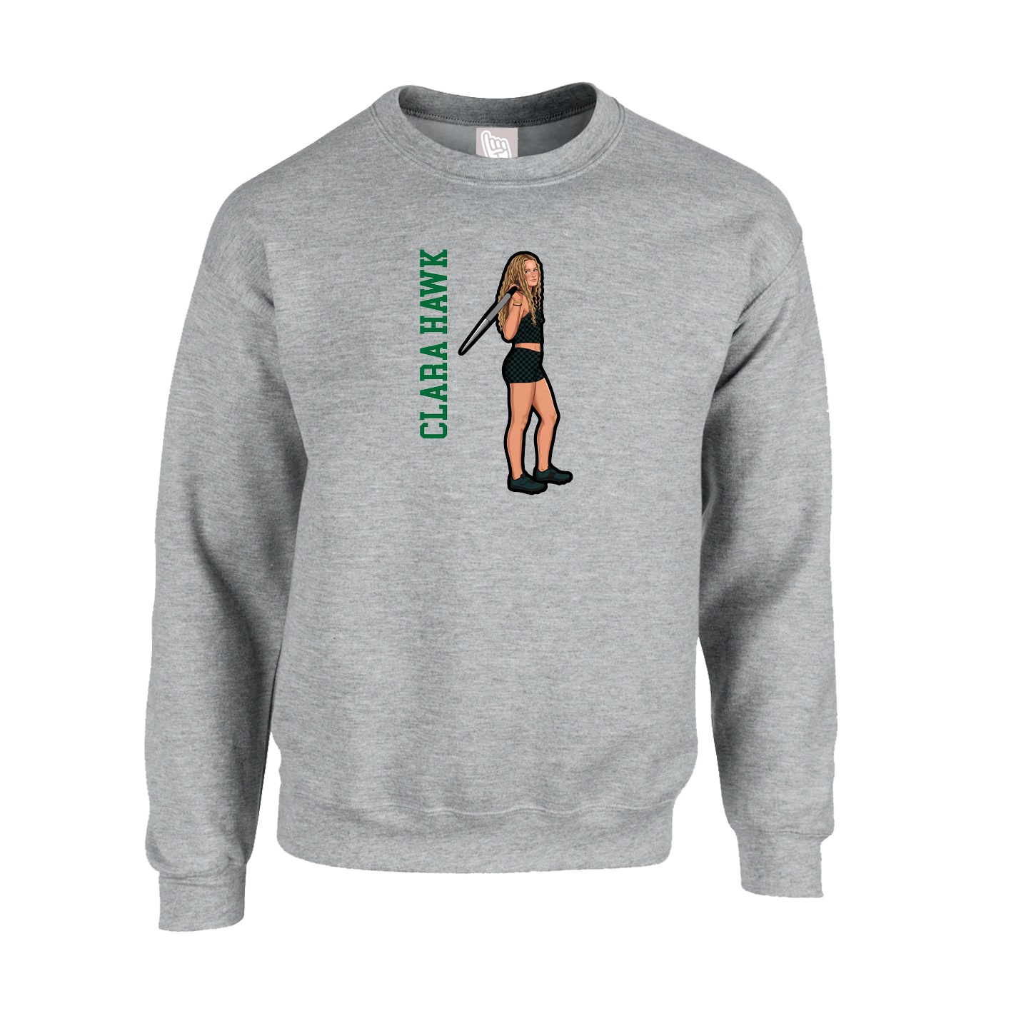 Fleece Crew — Name Vertical in Grey