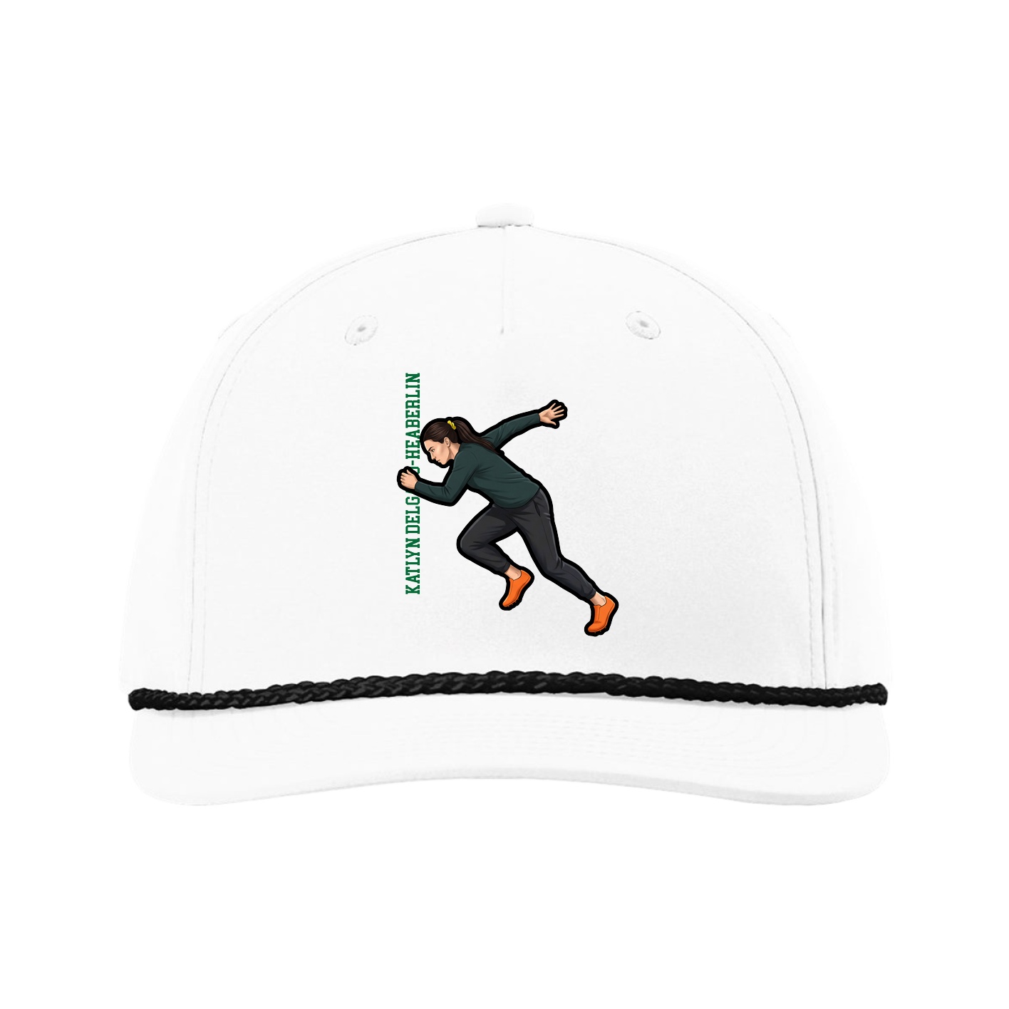 Five-Panel Classic Rope Cap — Name Vertical in White