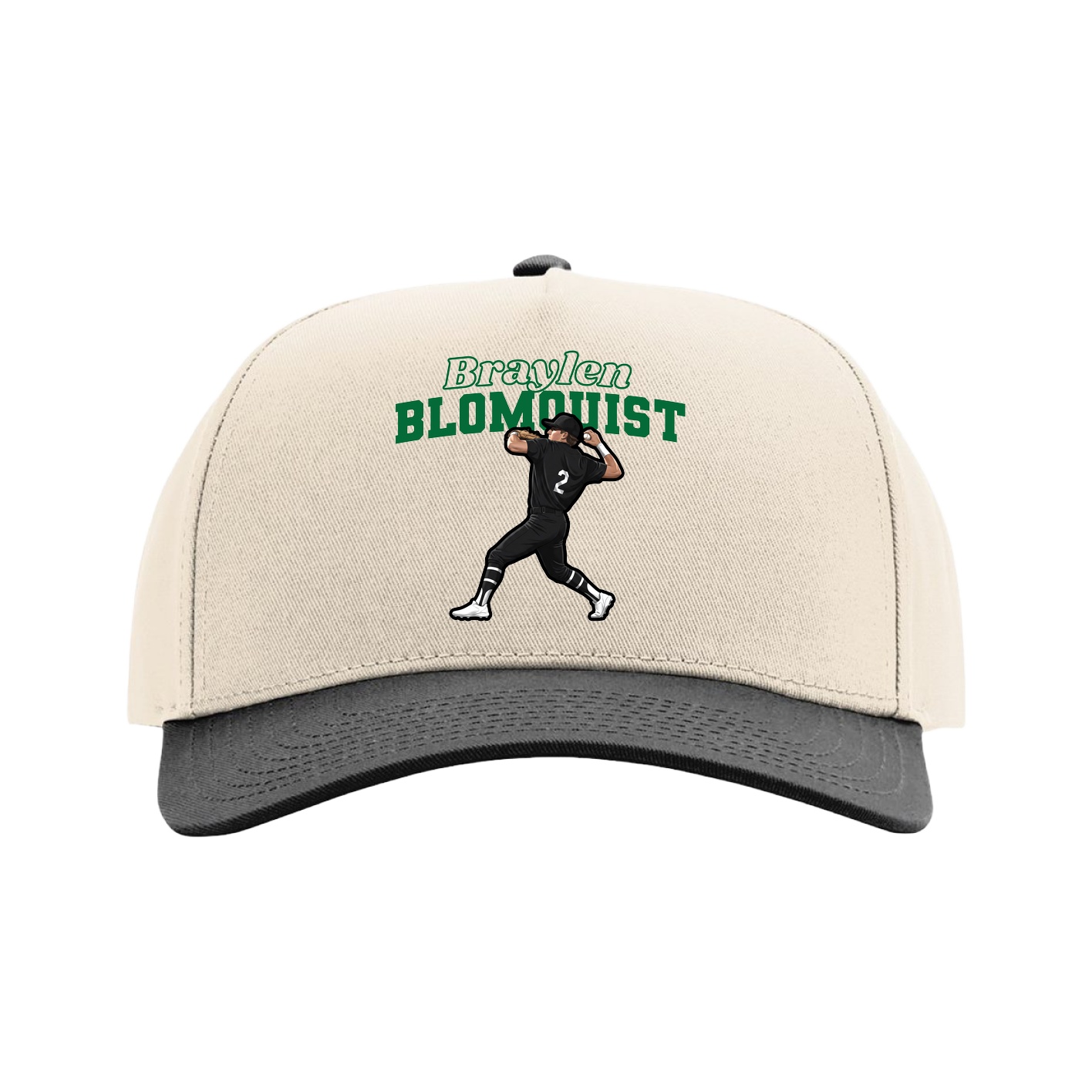 Full Fabric Five-Panel Champ Cap — Name Arch in Cream/Black