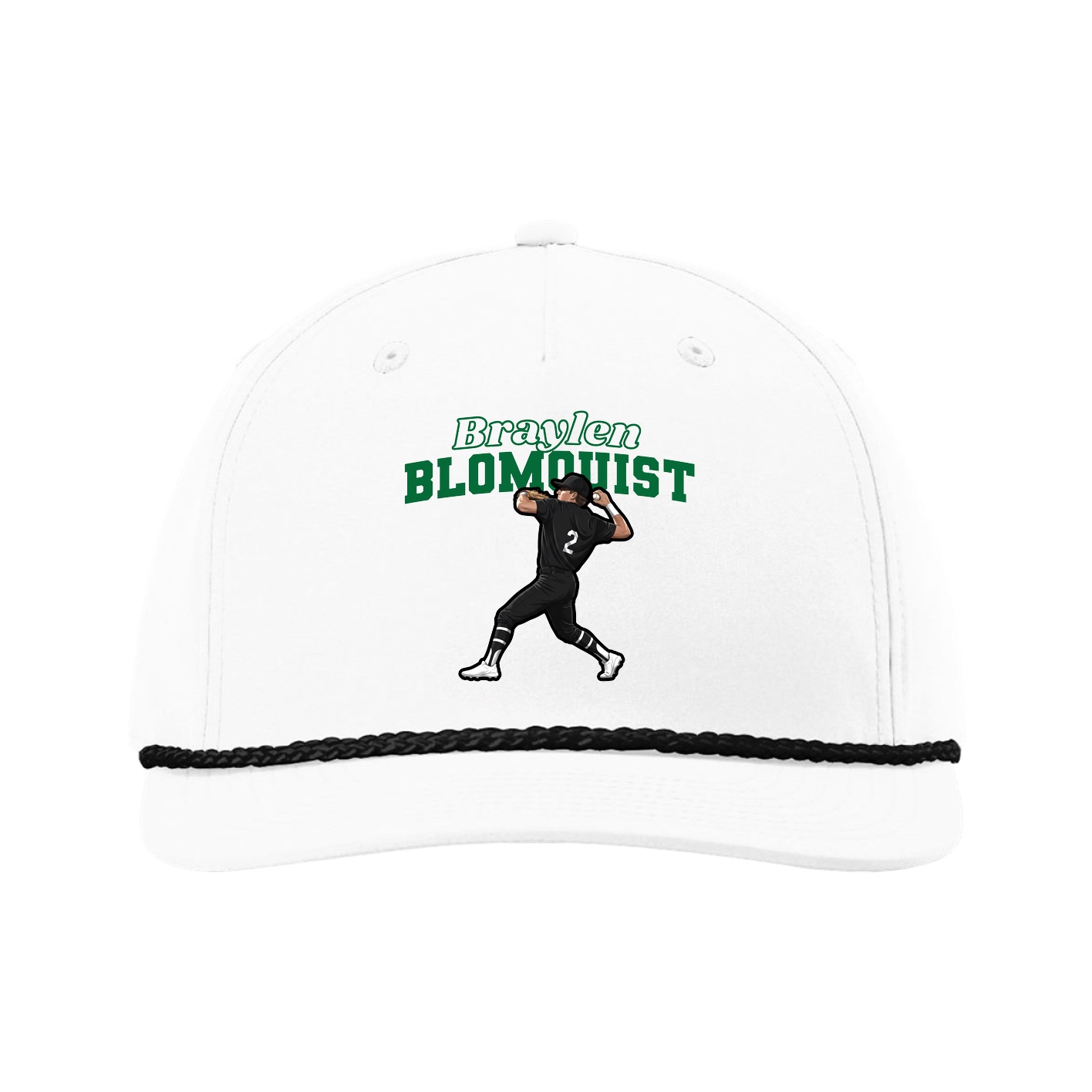 Five-Panel Classic Rope Cap — Name Arch in White