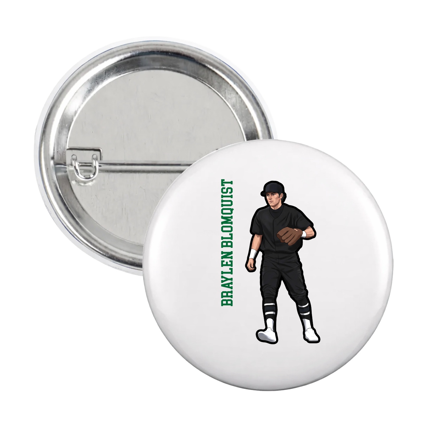 Game Day Button — Name Vertical in White